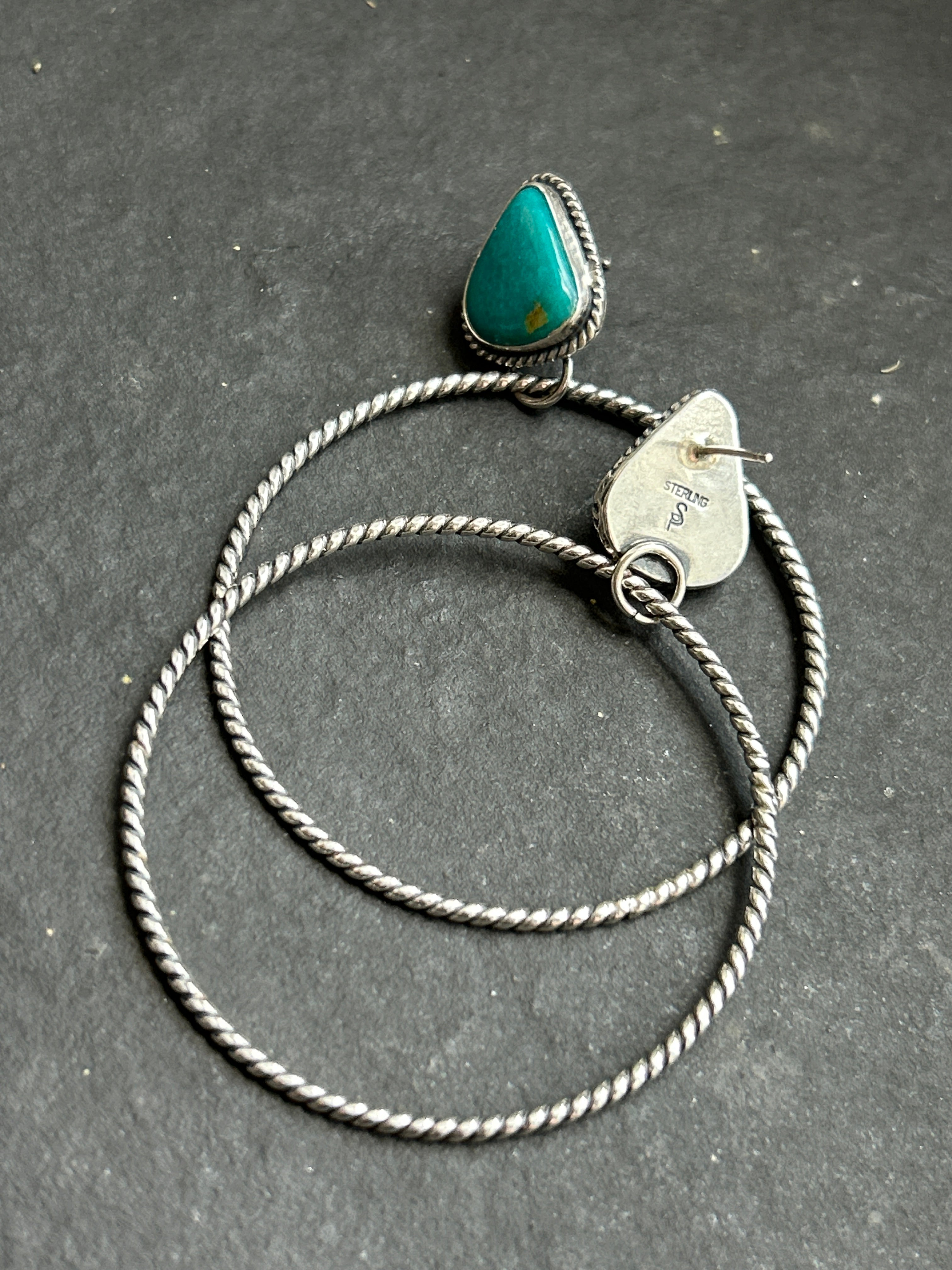 Fox Mine Turquoise Post Back Hoop Earrings