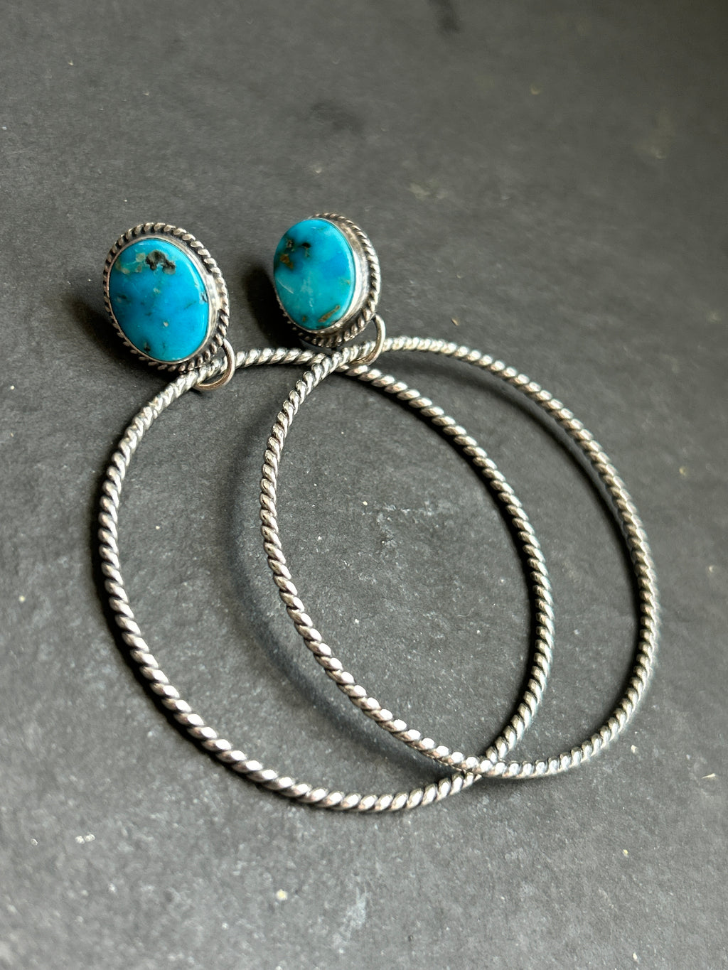 Bluebird Turquoise Post Back Hoop Earrings