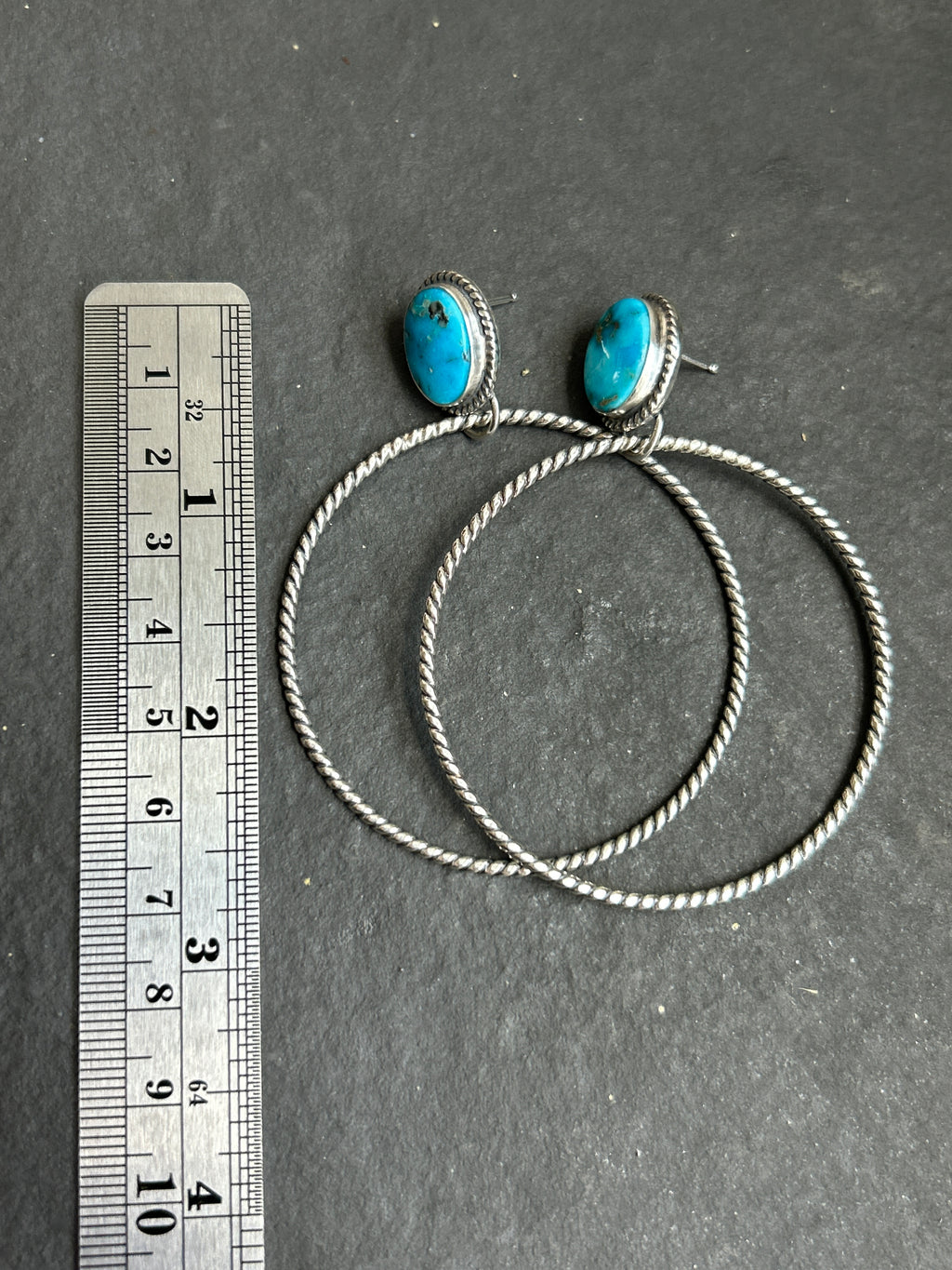 Bluebird Turquoise Post Back Hoop Earrings