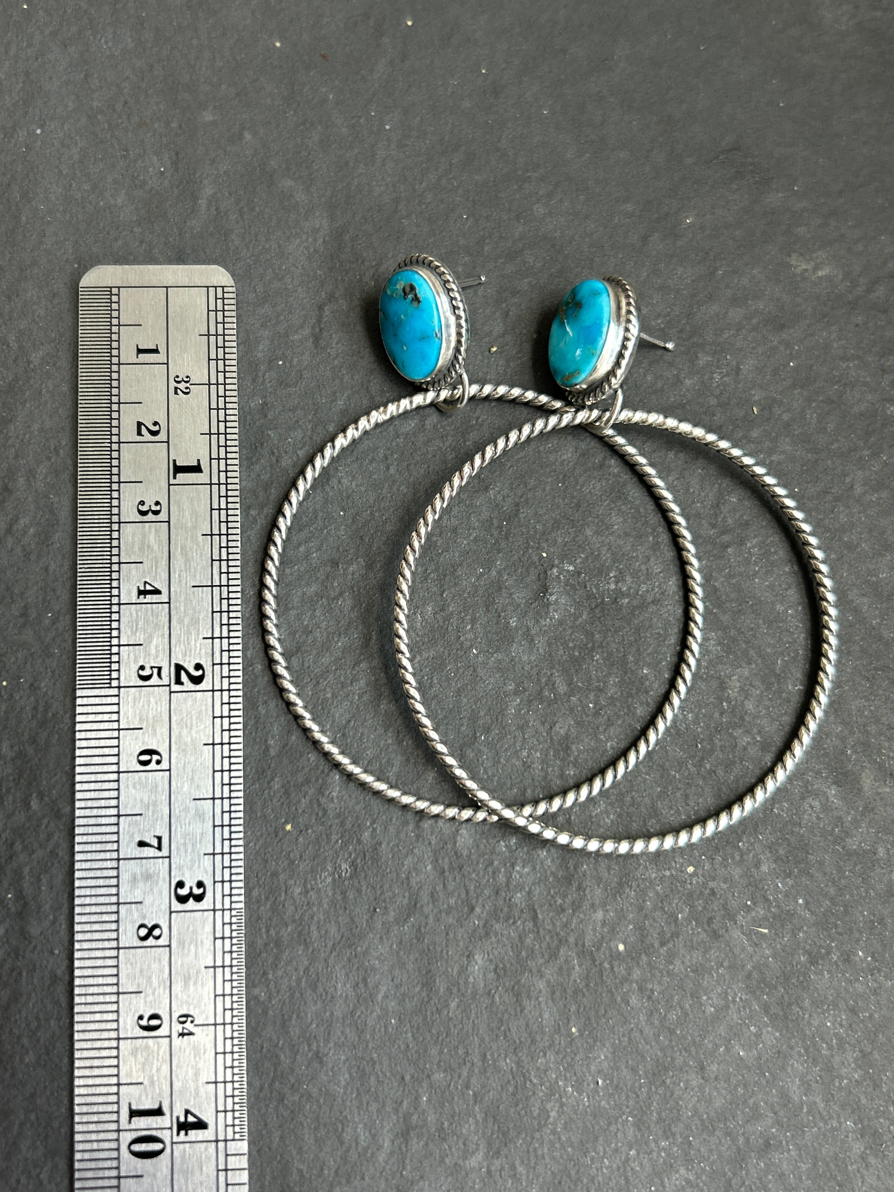 Bluebird Turquoise Post Back Hoop Earrings