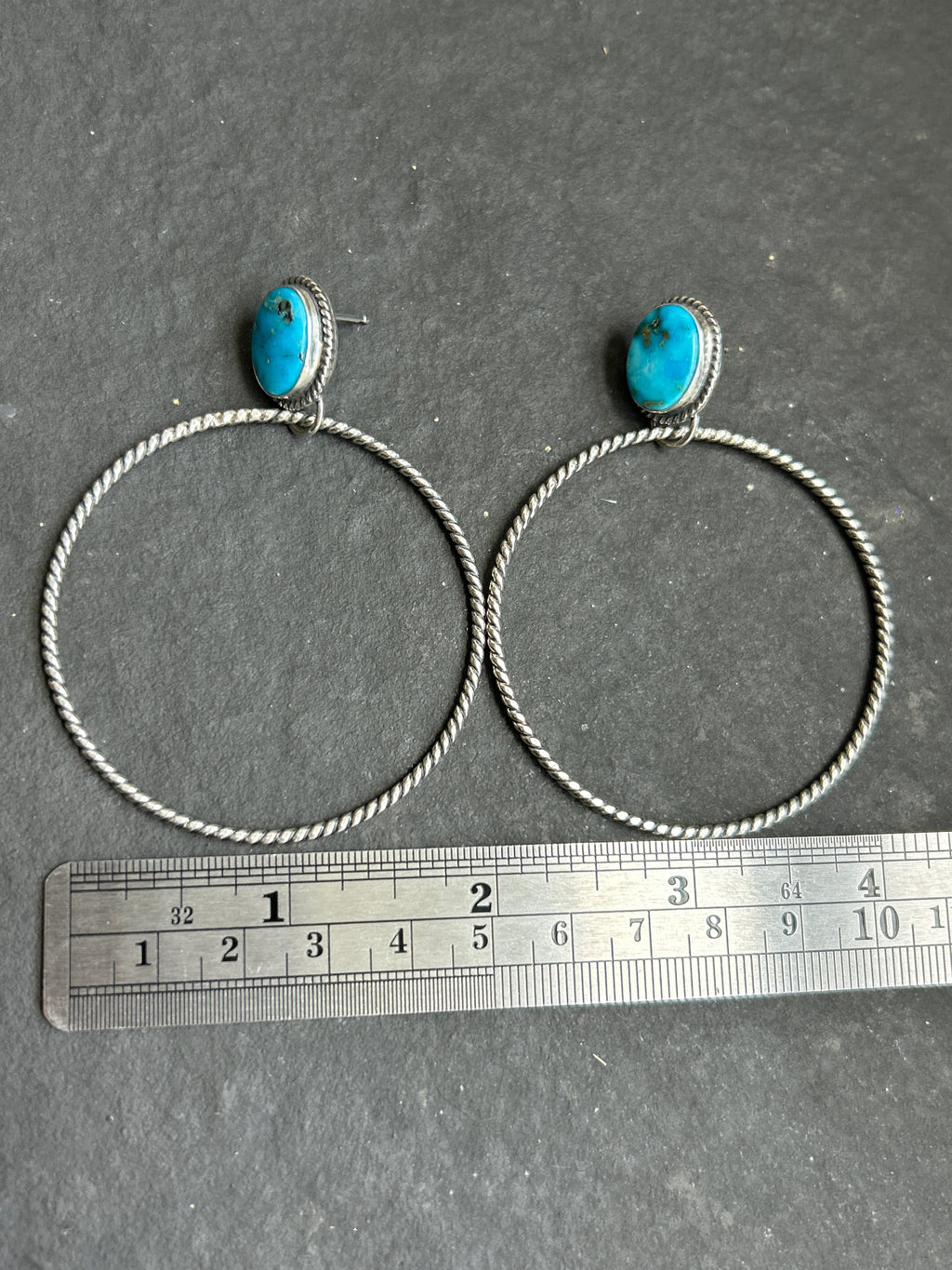 Bluebird Turquoise Post Back Hoop Earrings