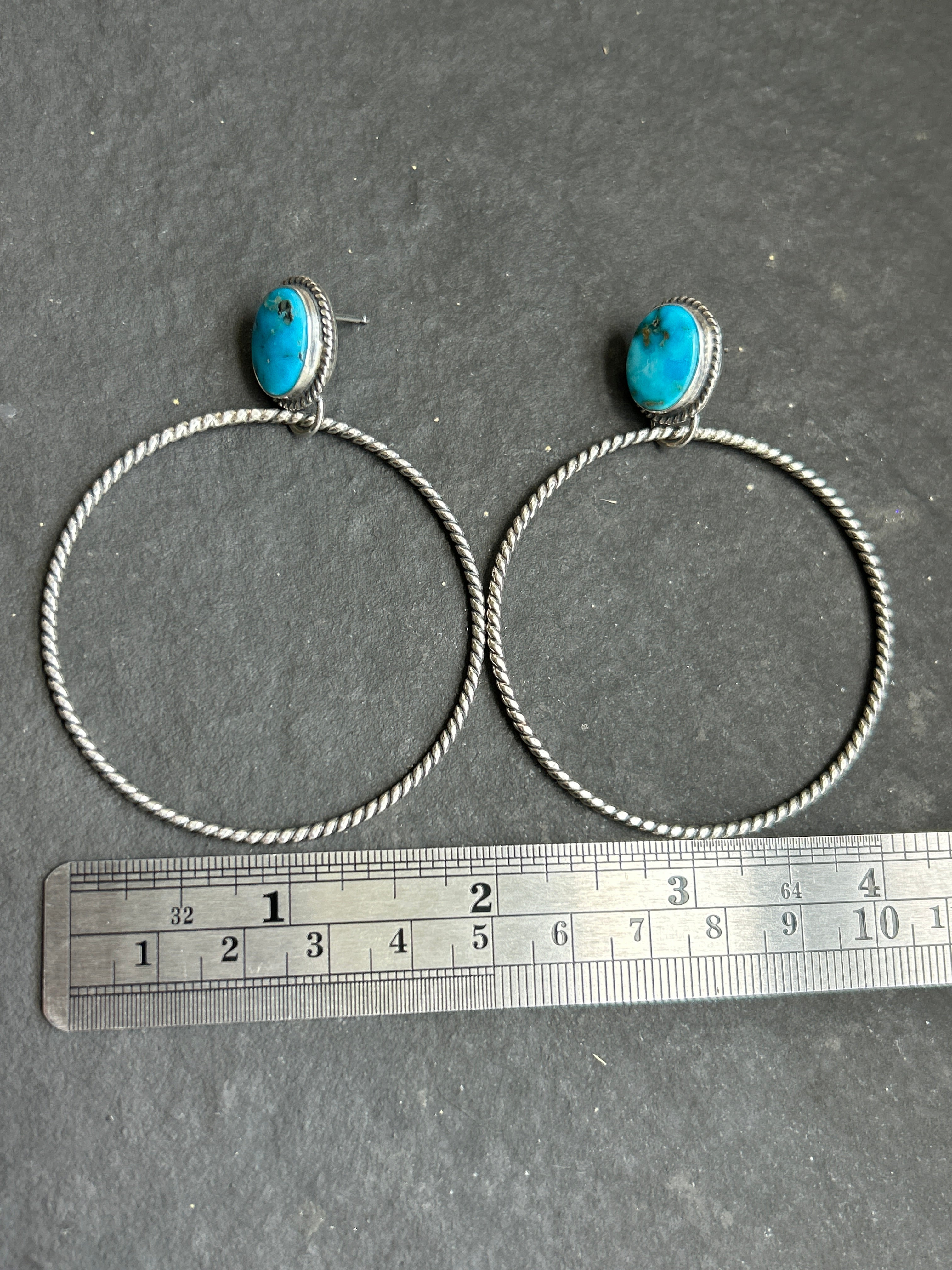 Bluebird Turquoise Post Back Hoop Earrings