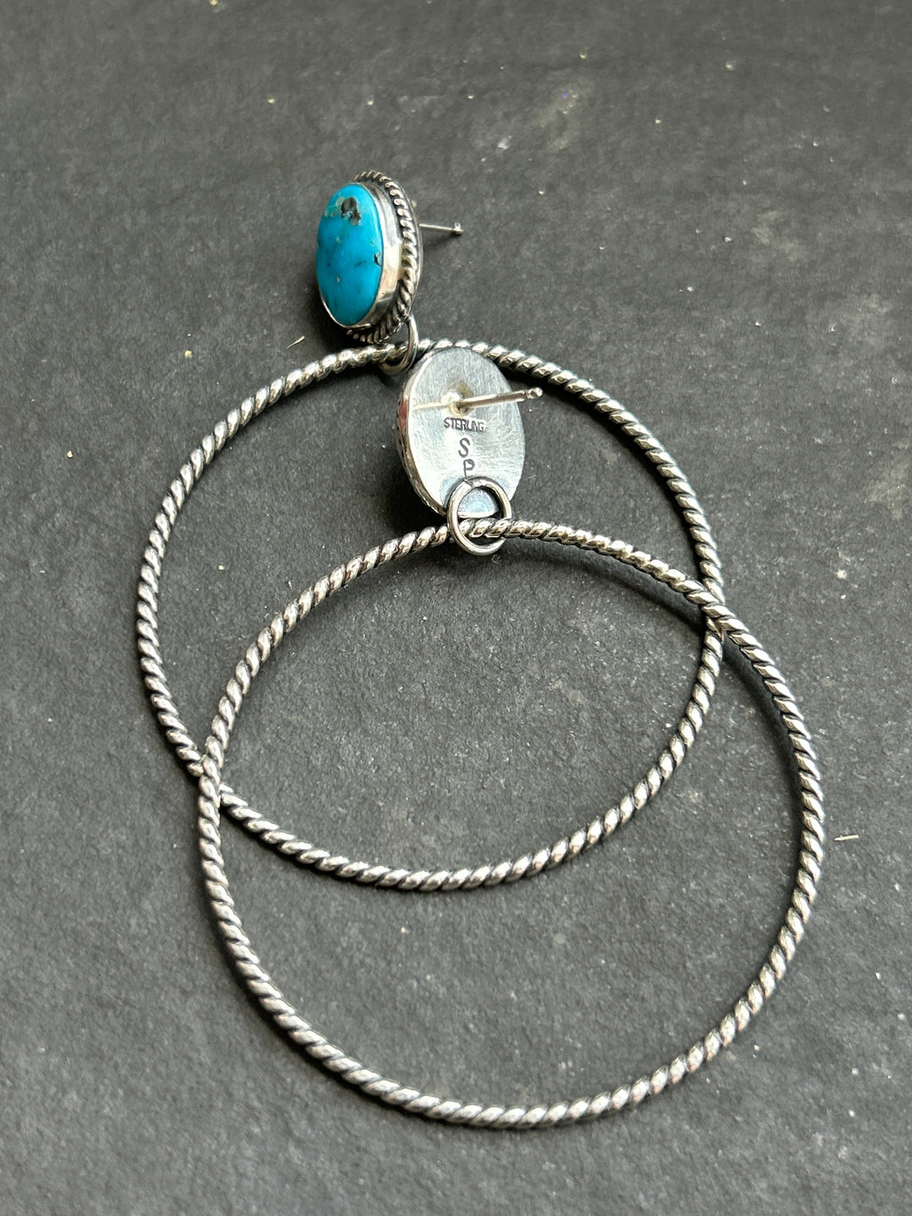 Bluebird Turquoise Post Back Hoop Earrings