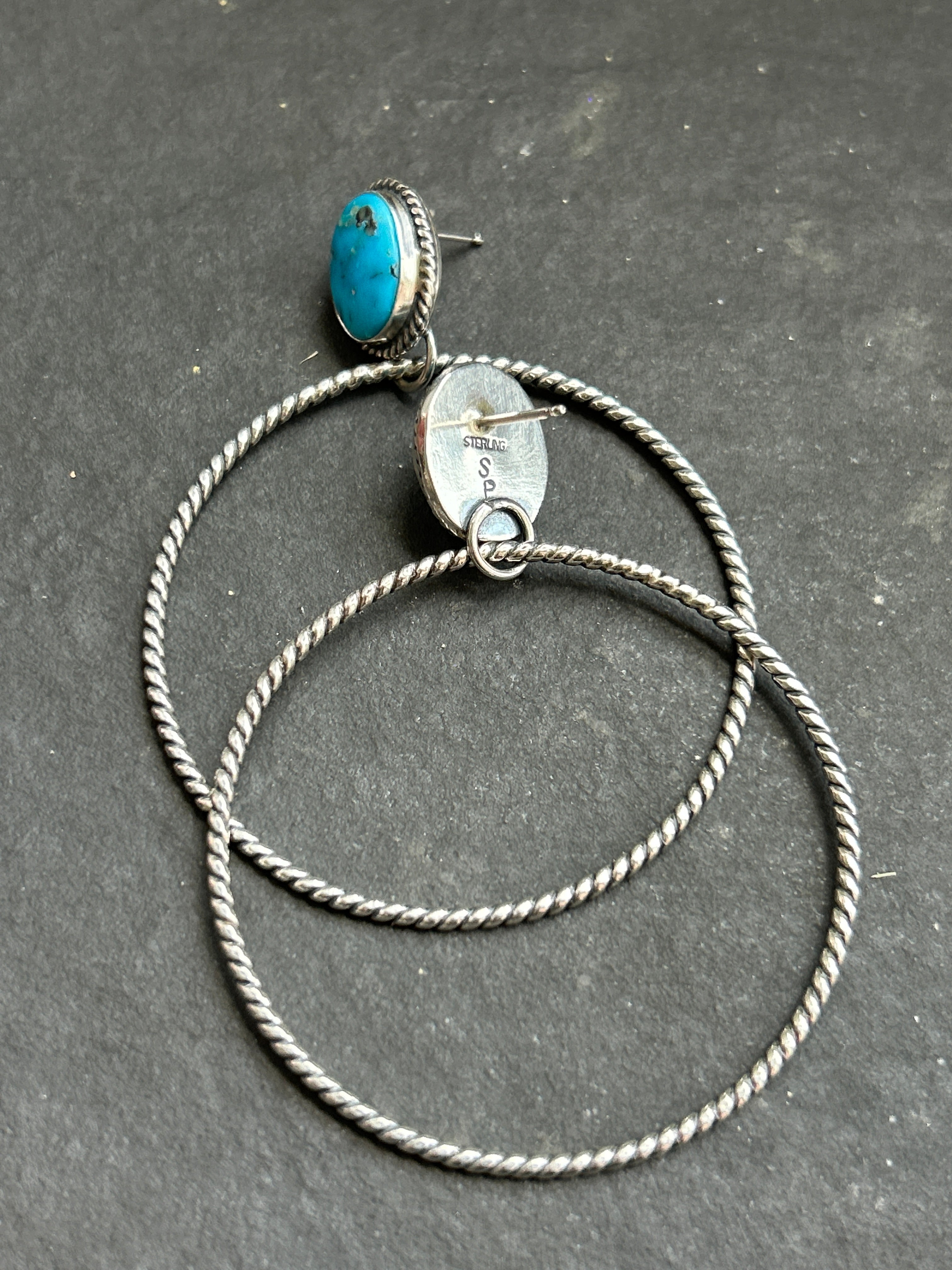 Bluebird Turquoise Post Back Hoop Earrings