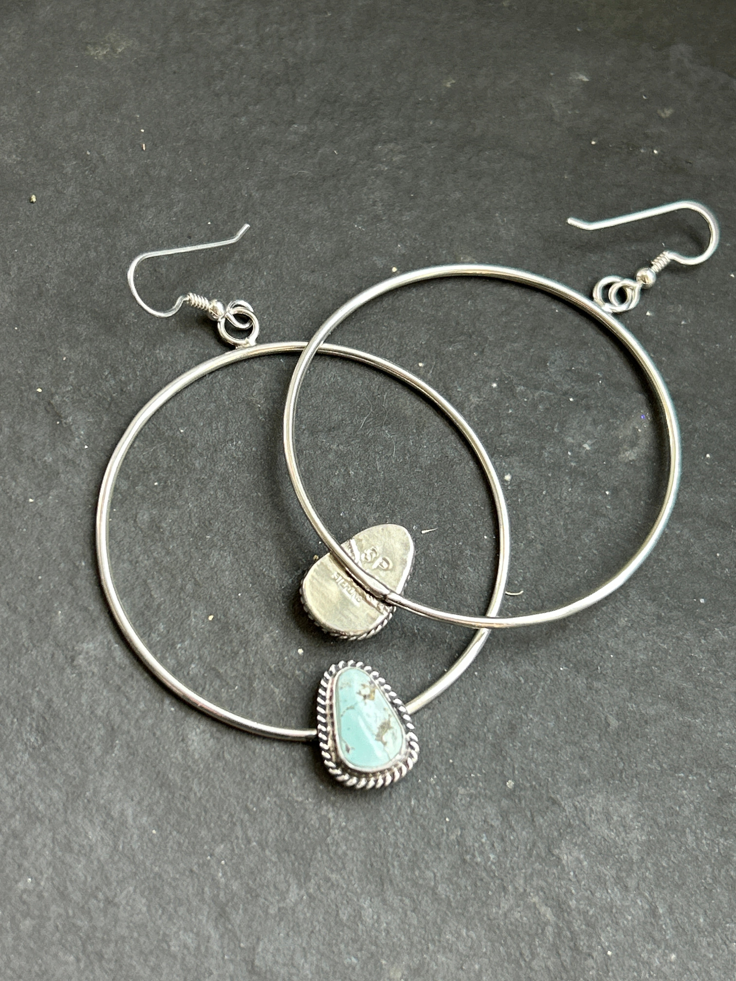 Lone Mountain Turquoise Dangle Hoop Earrings