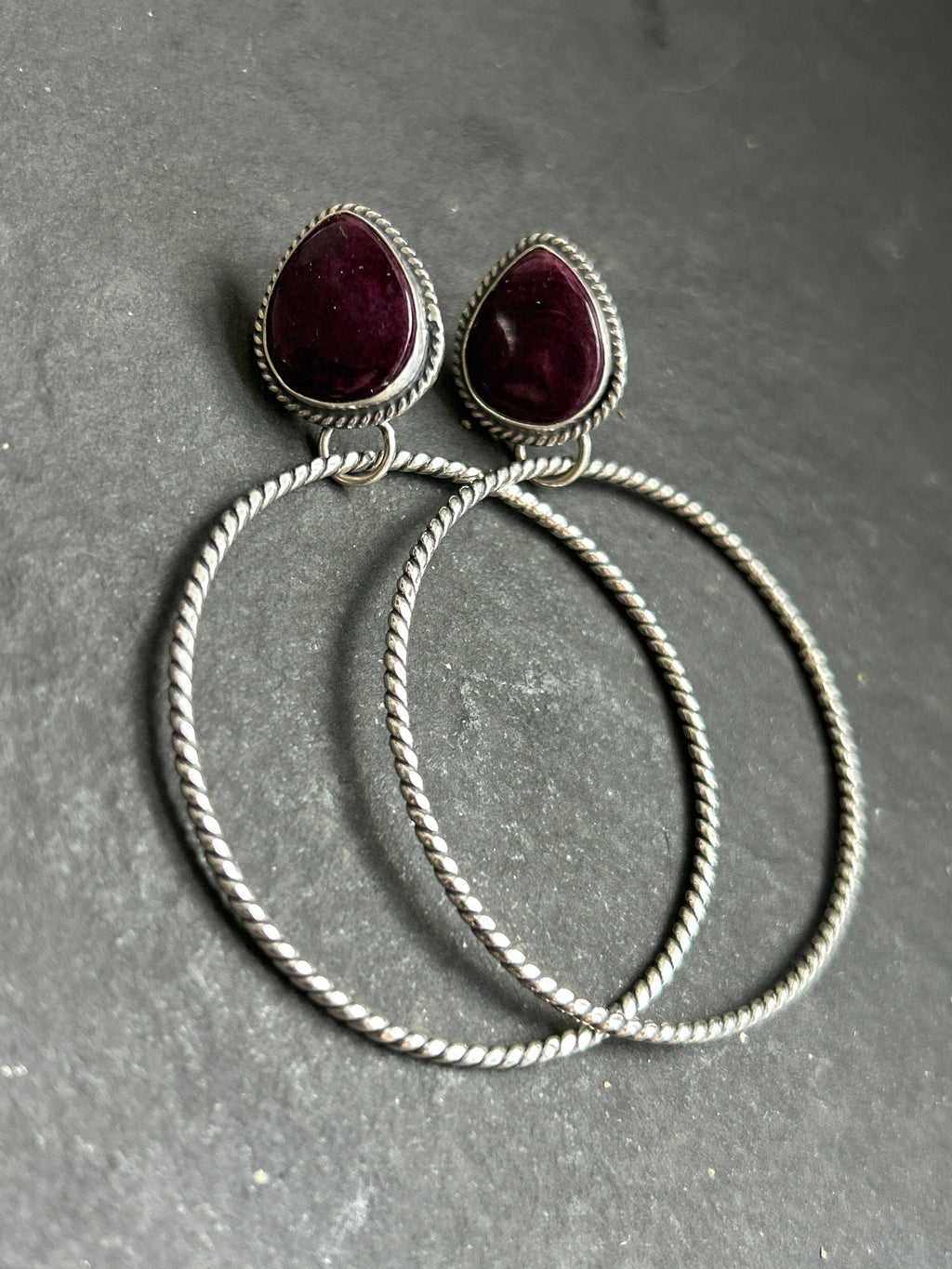 Purple Spiny Oyster Post Back Hoop Earrings
