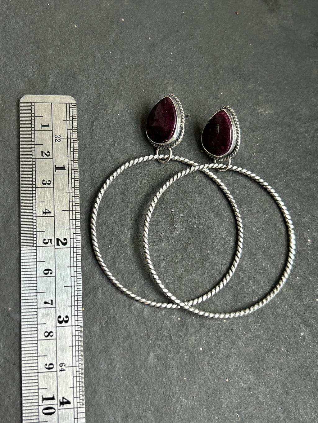 Purple Spiny Oyster Post Back Hoop Earrings