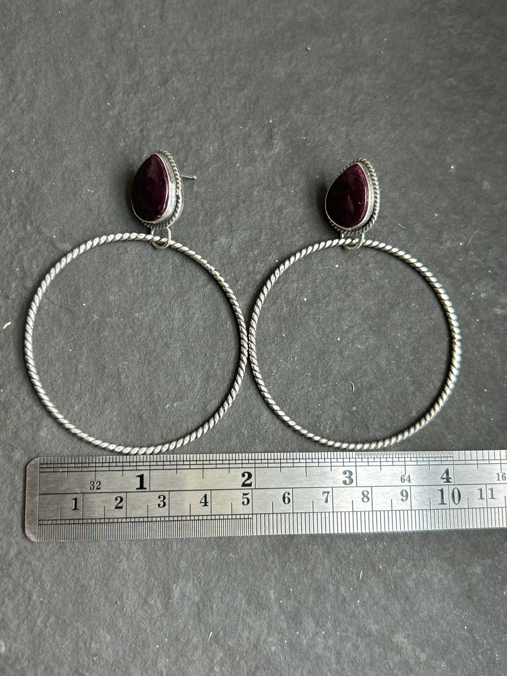 Purple Spiny Oyster Post Back Hoop Earrings