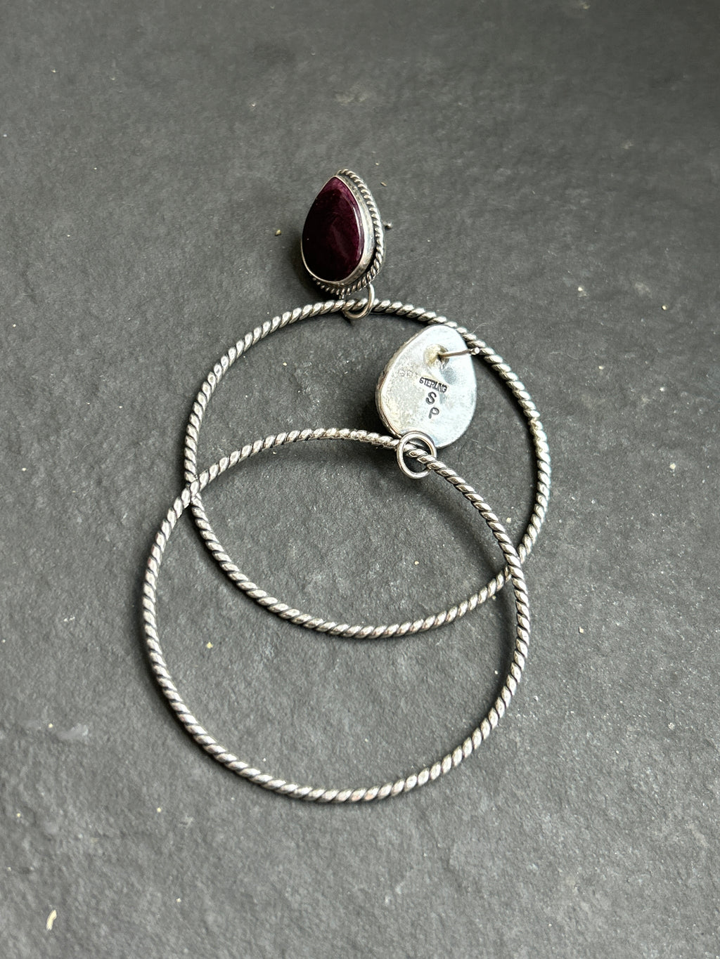 Purple Spiny Oyster Post Back Hoop Earrings