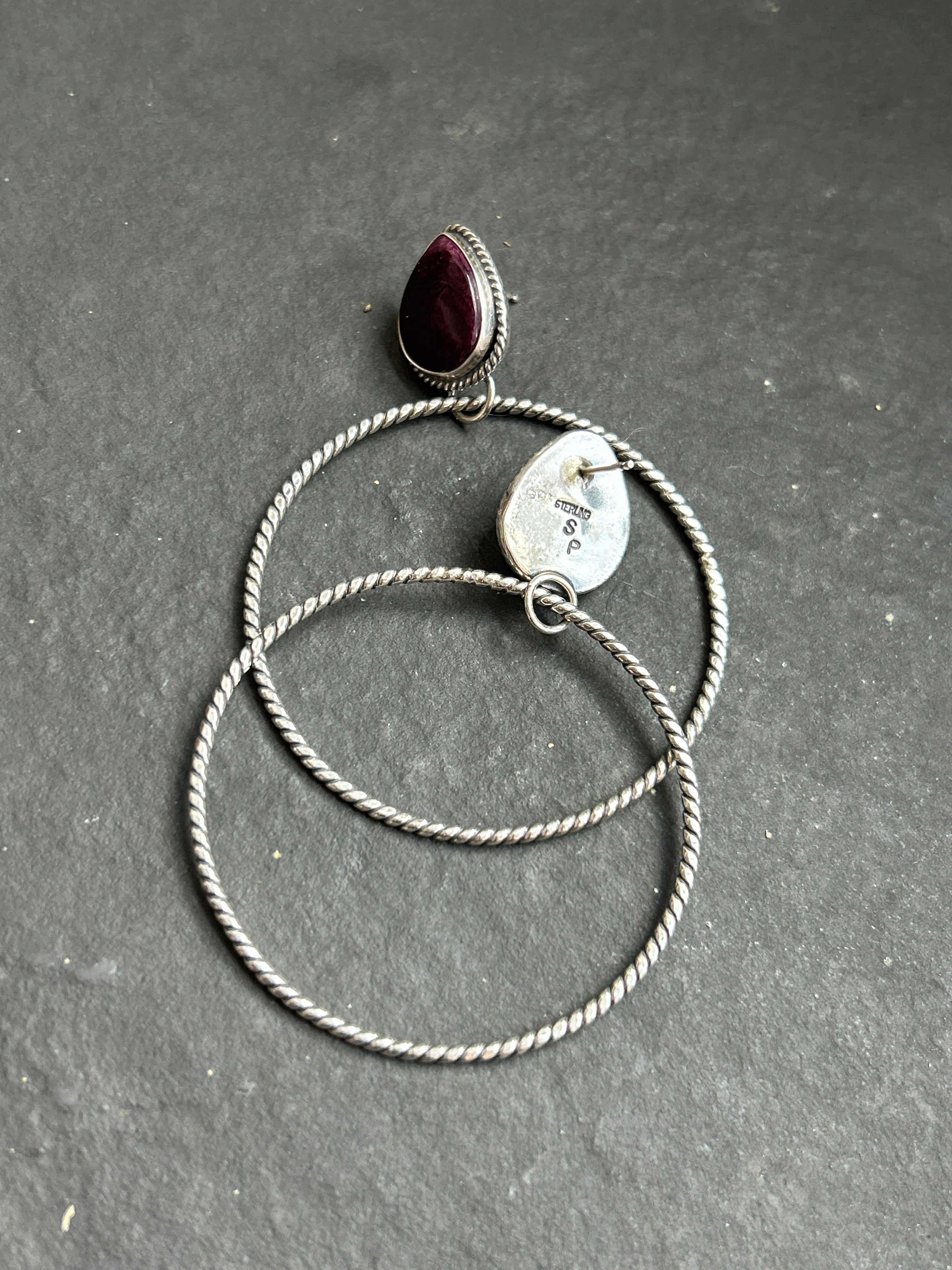 Purple Spiny Oyster Post Back Hoop Earrings