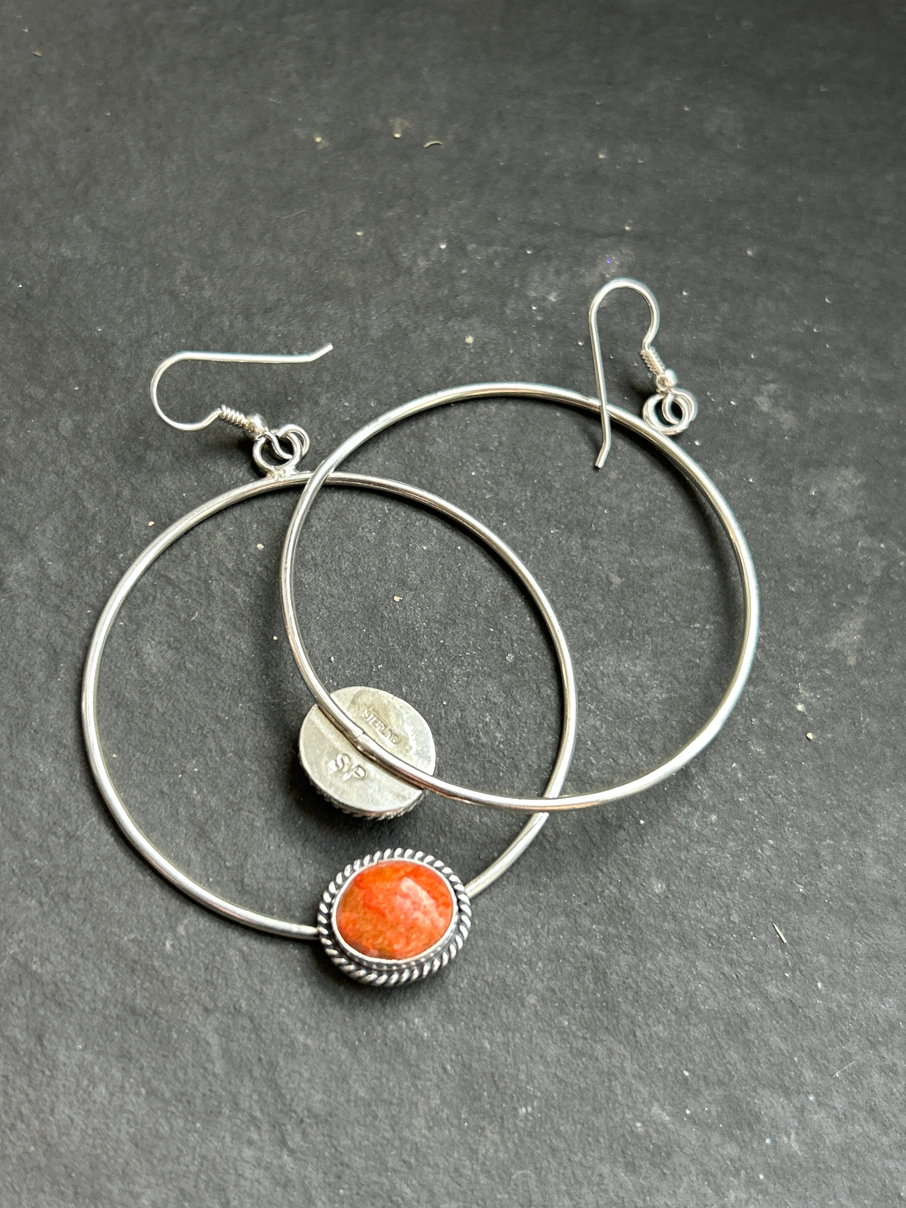 Apple Coral Dangle Hoop Earrings