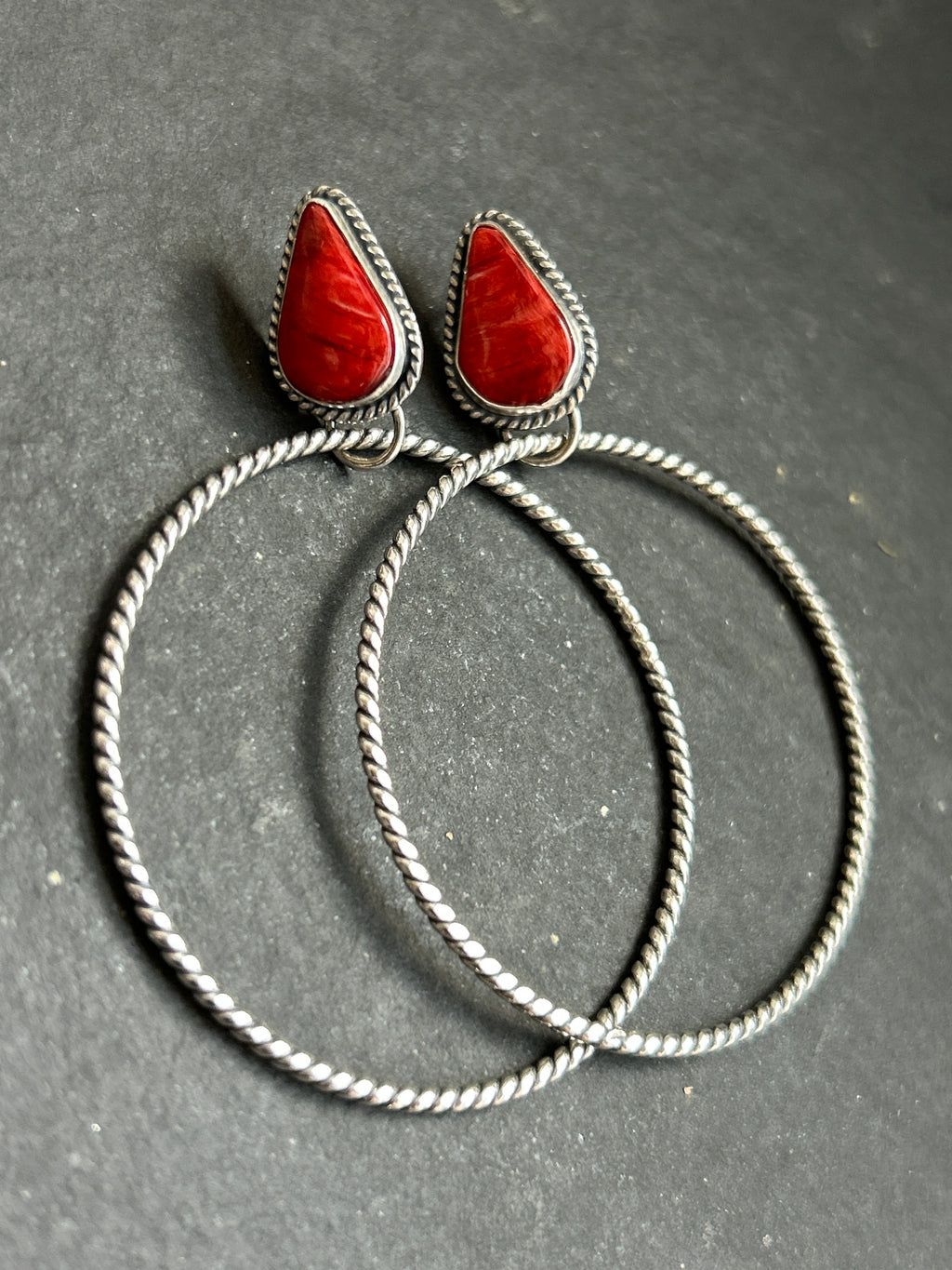 Red Spiny Oyster Post Back Hoop Earrings