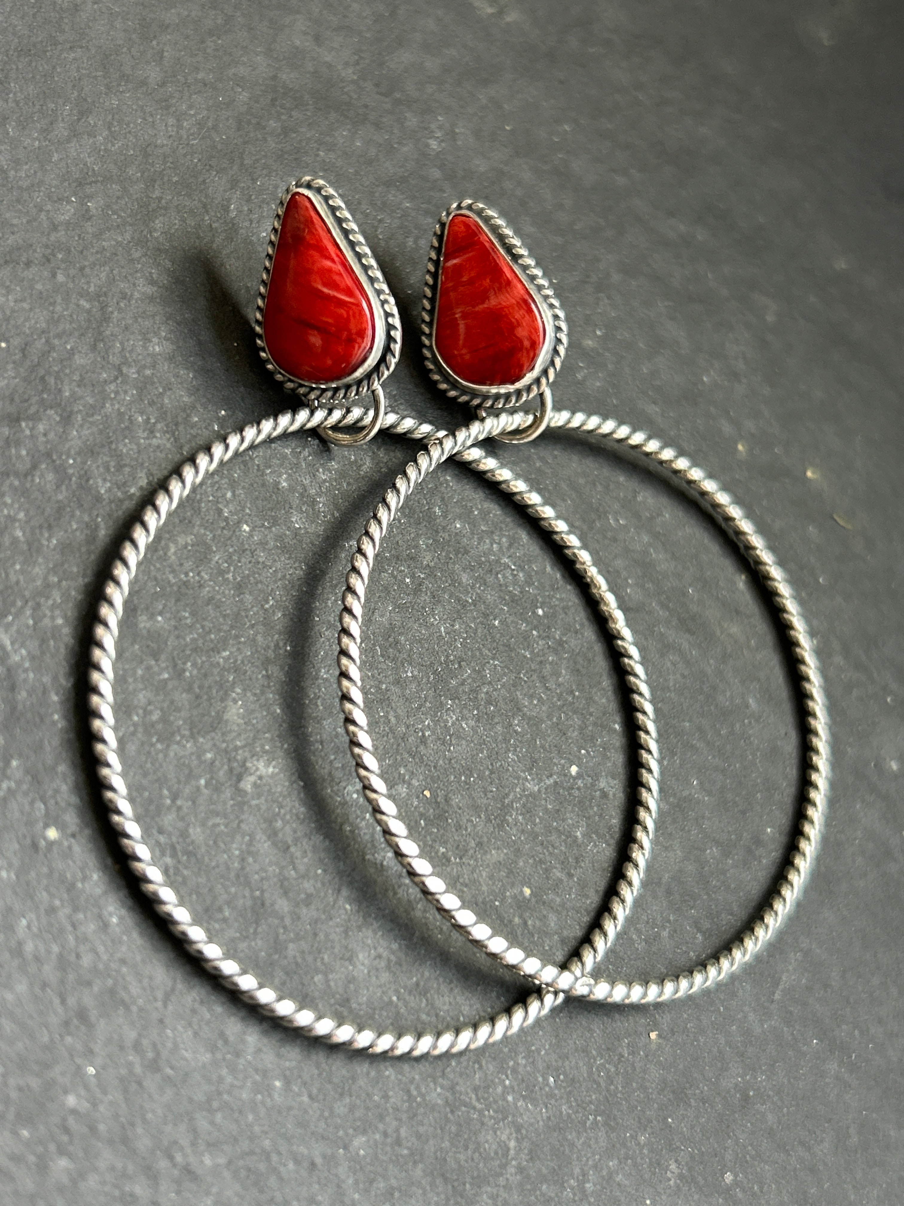 Red Spiny Oyster Post Back Hoop Earrings