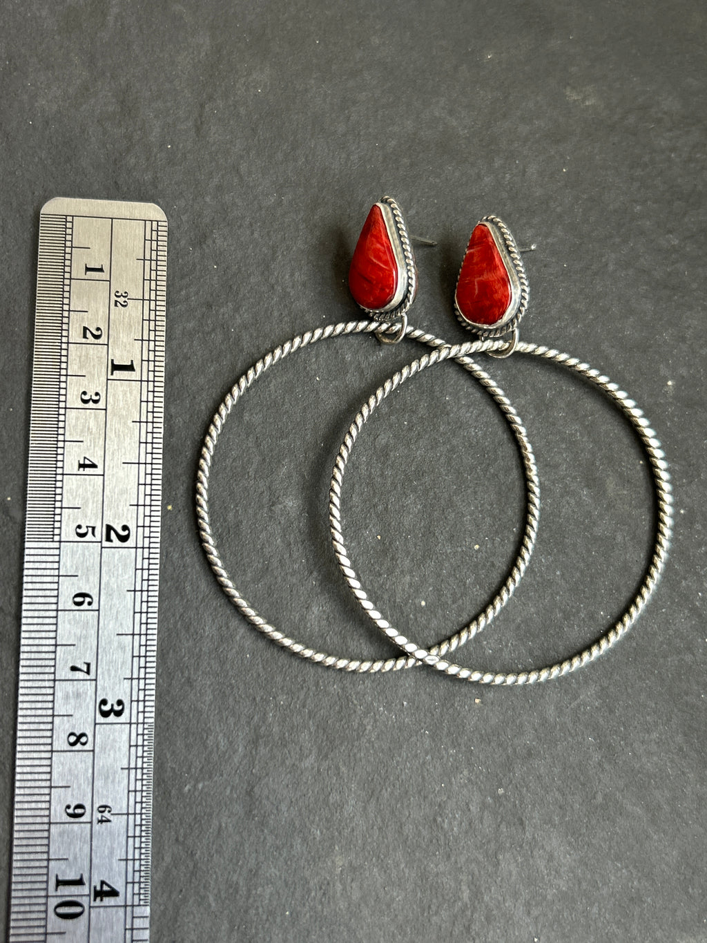 Red Spiny Oyster Post Back Hoop Earrings