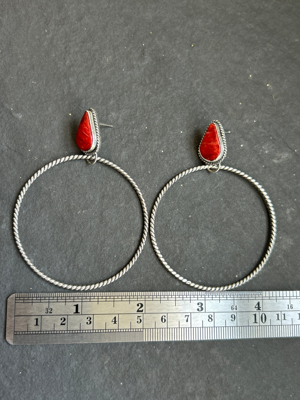 Red Spiny Oyster Post Back Hoop Earrings