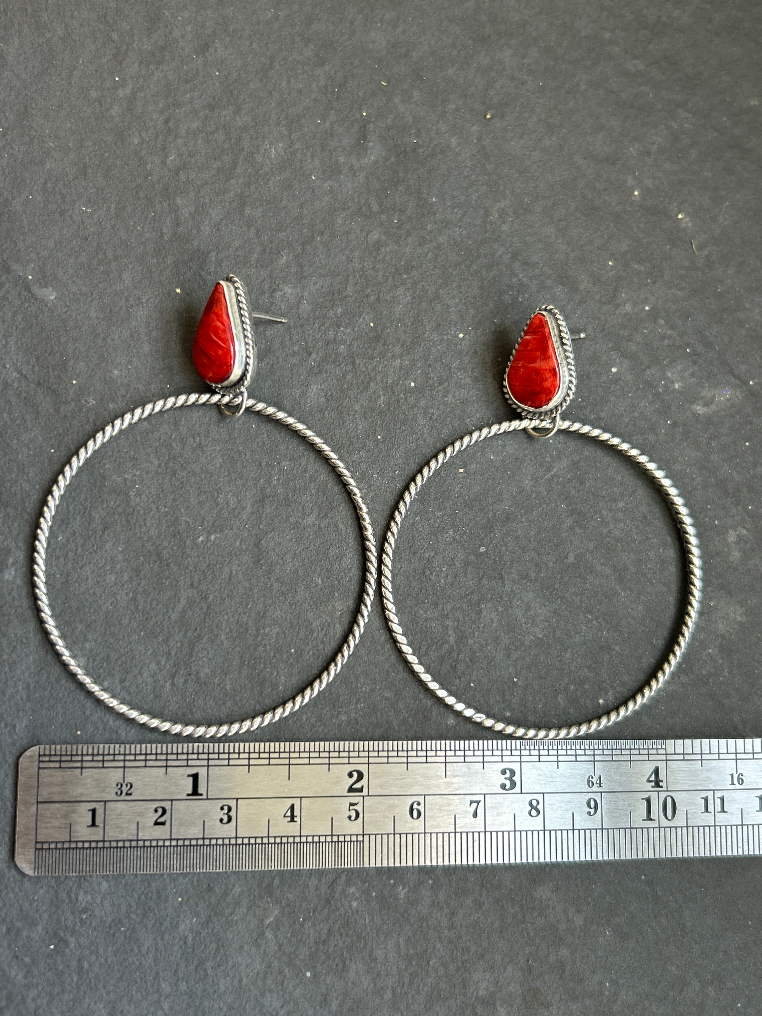 Red Spiny Oyster Post Back Hoop Earrings