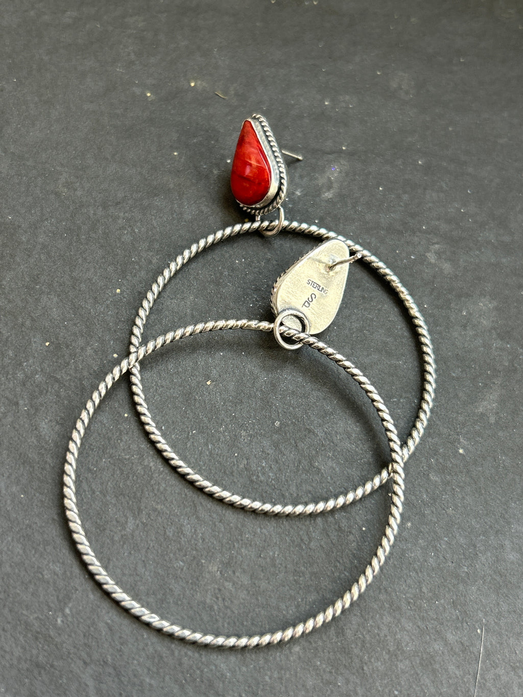 Red Spiny Oyster Post Back Hoop Earrings