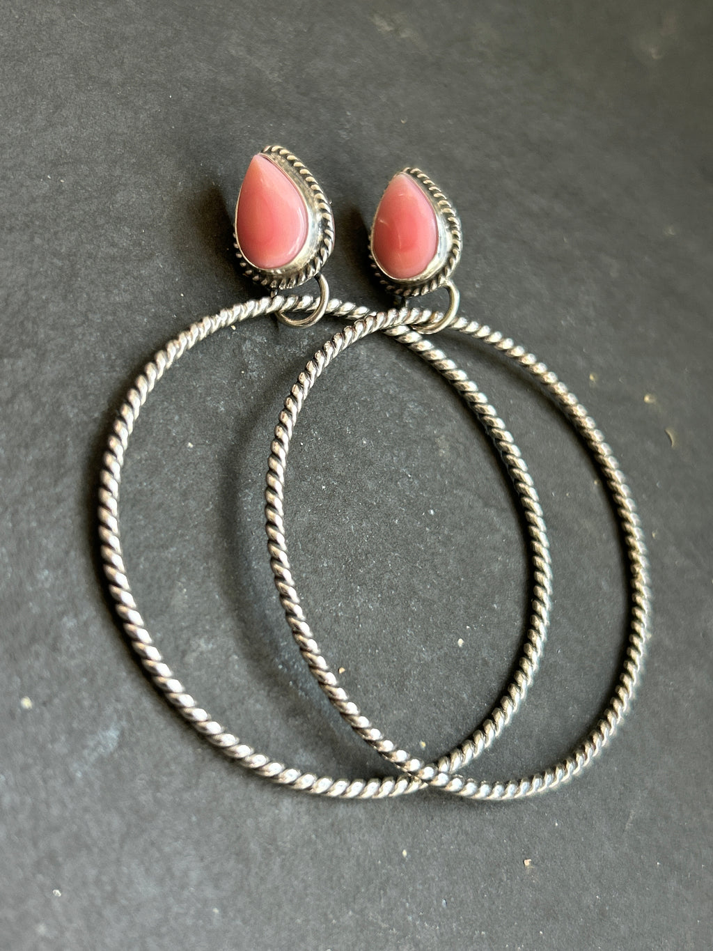 Pink Conch Post Back Hoop Earrings