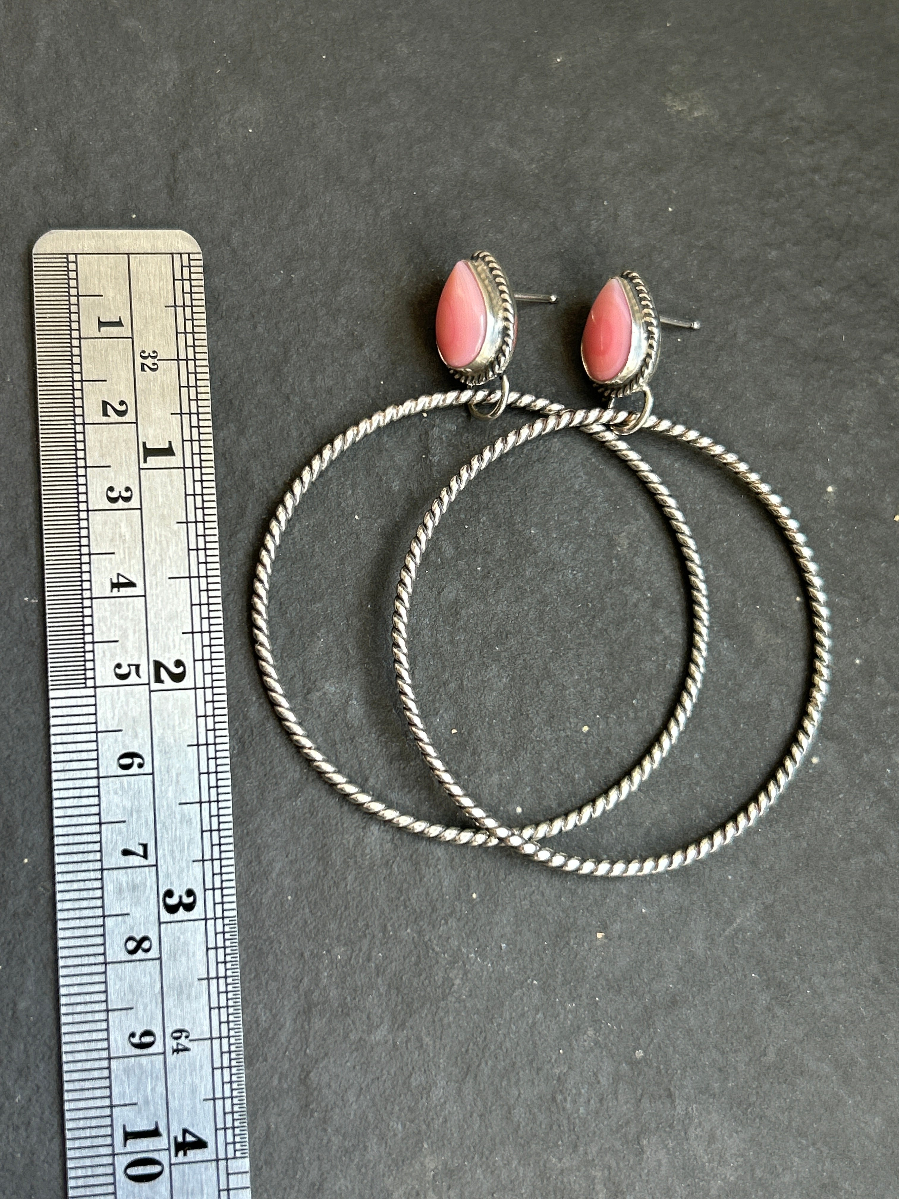 Pink Conch Post Back Hoop Earrings