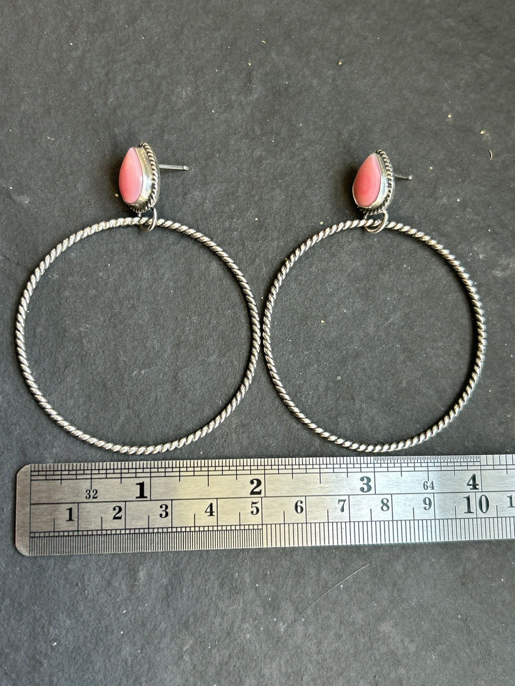 Pink Conch Post Back Hoop Earrings