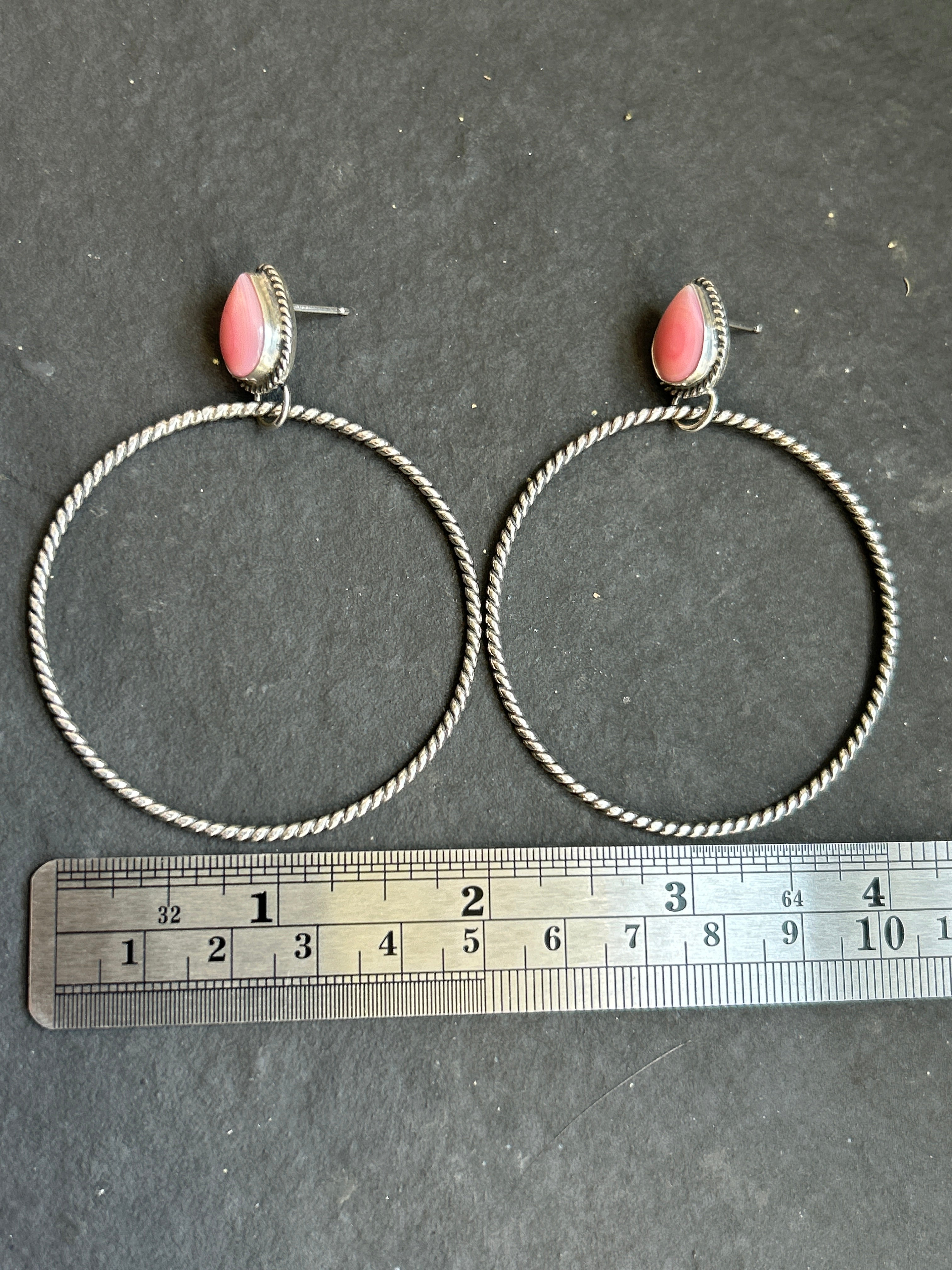 Pink Conch Post Back Hoop Earrings