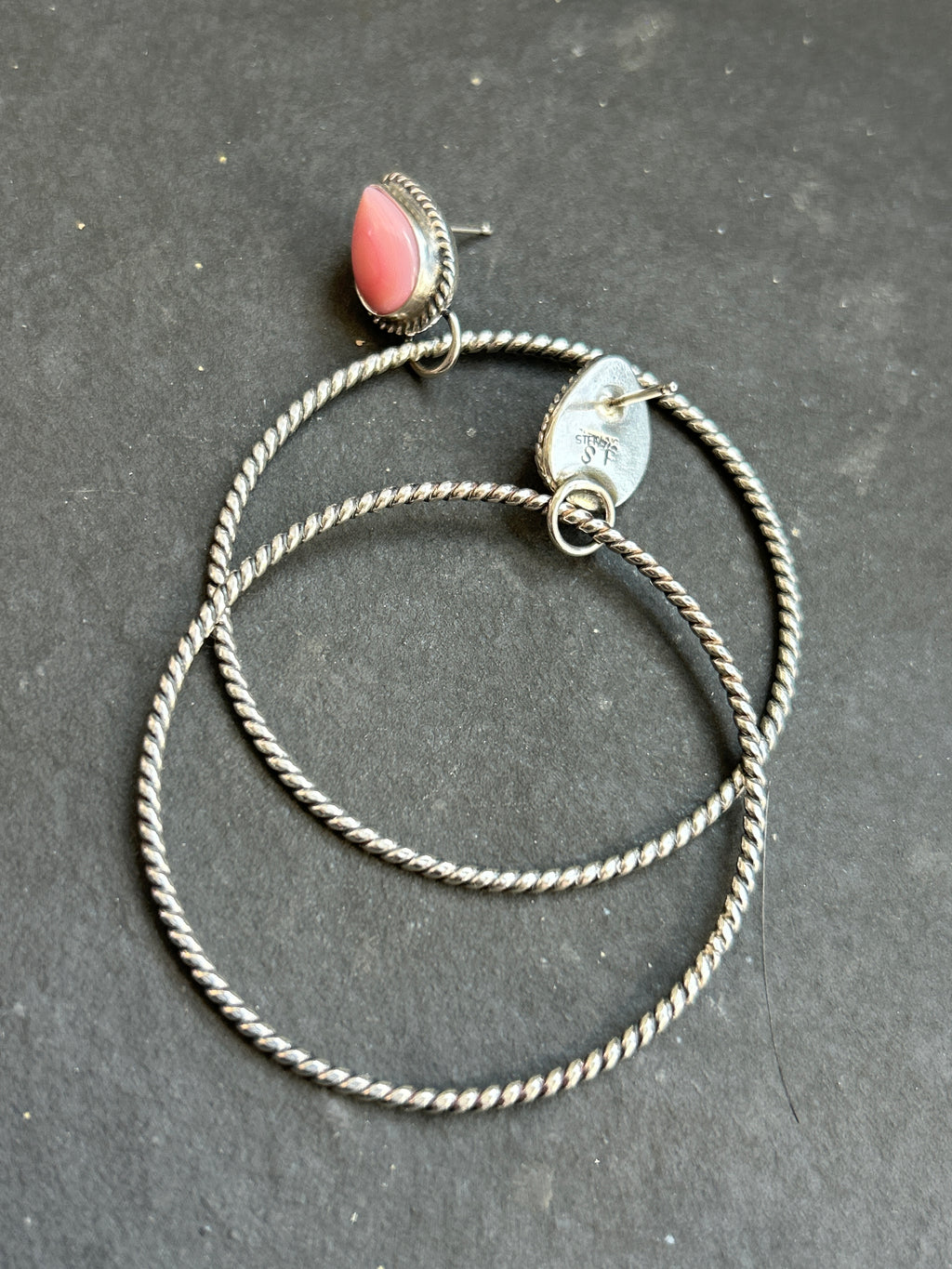 Pink Conch Post Back Hoop Earrings