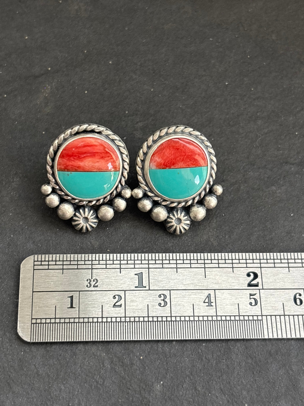 Kingman + Red Spiny Inlay Stud Earrings