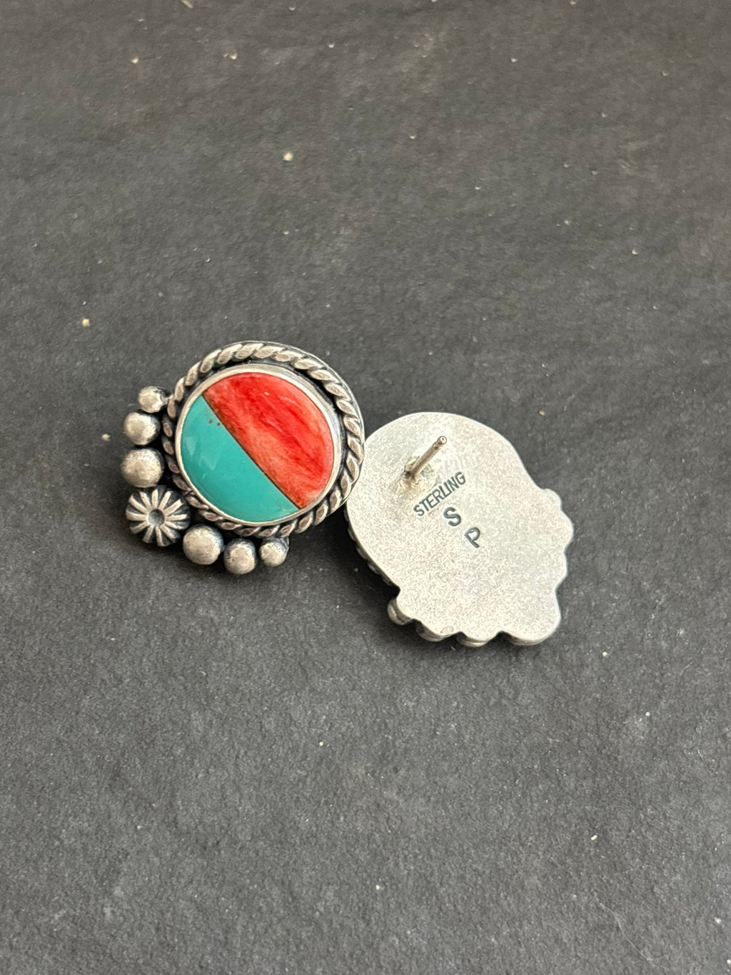 Kingman + Red Spiny Inlay Stud Earrings
