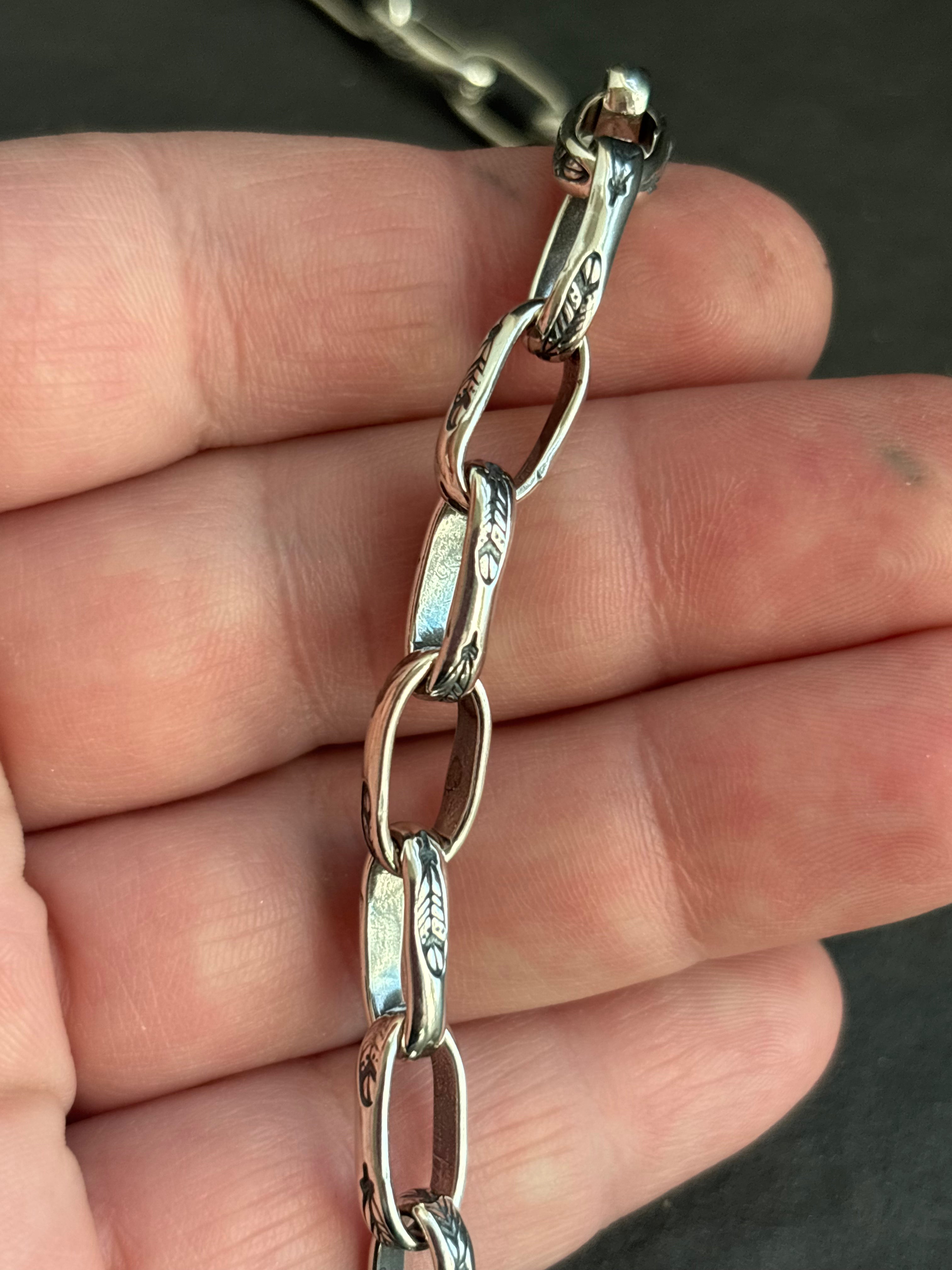 Sterling Silver Medium Link Feather of Courage Pattern Paperclip Chain