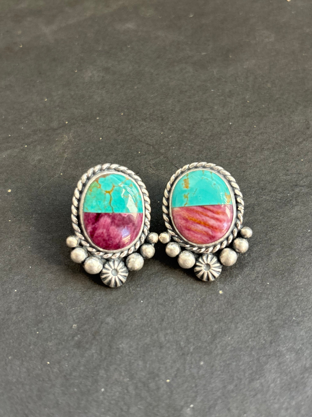 Kingman + Purple Spiny Inlay Stud Earrings