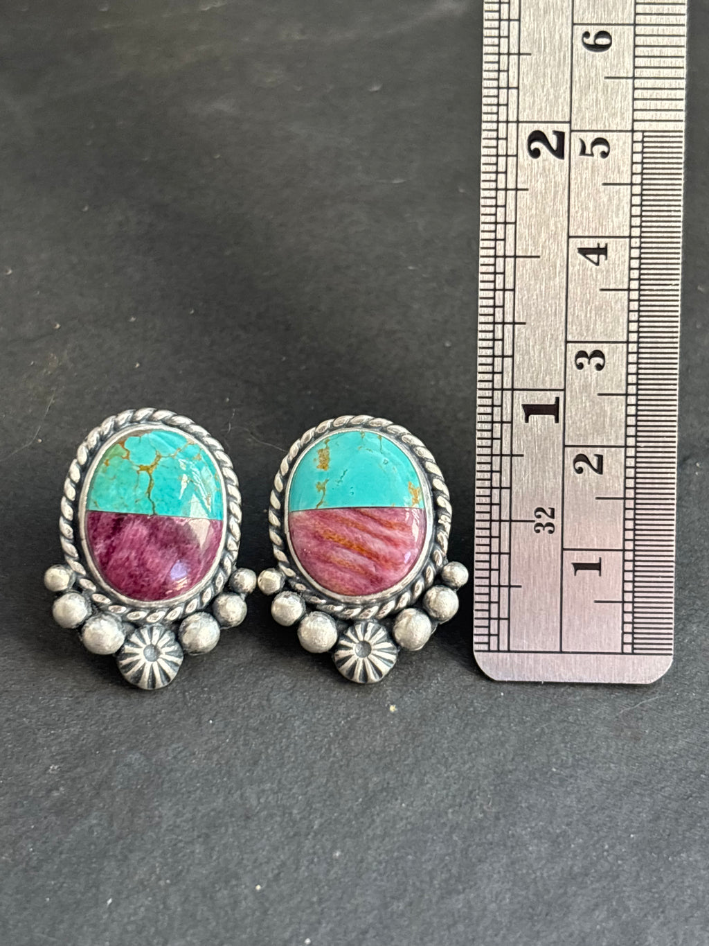 Kingman + Purple Spiny Inlay Stud Earrings