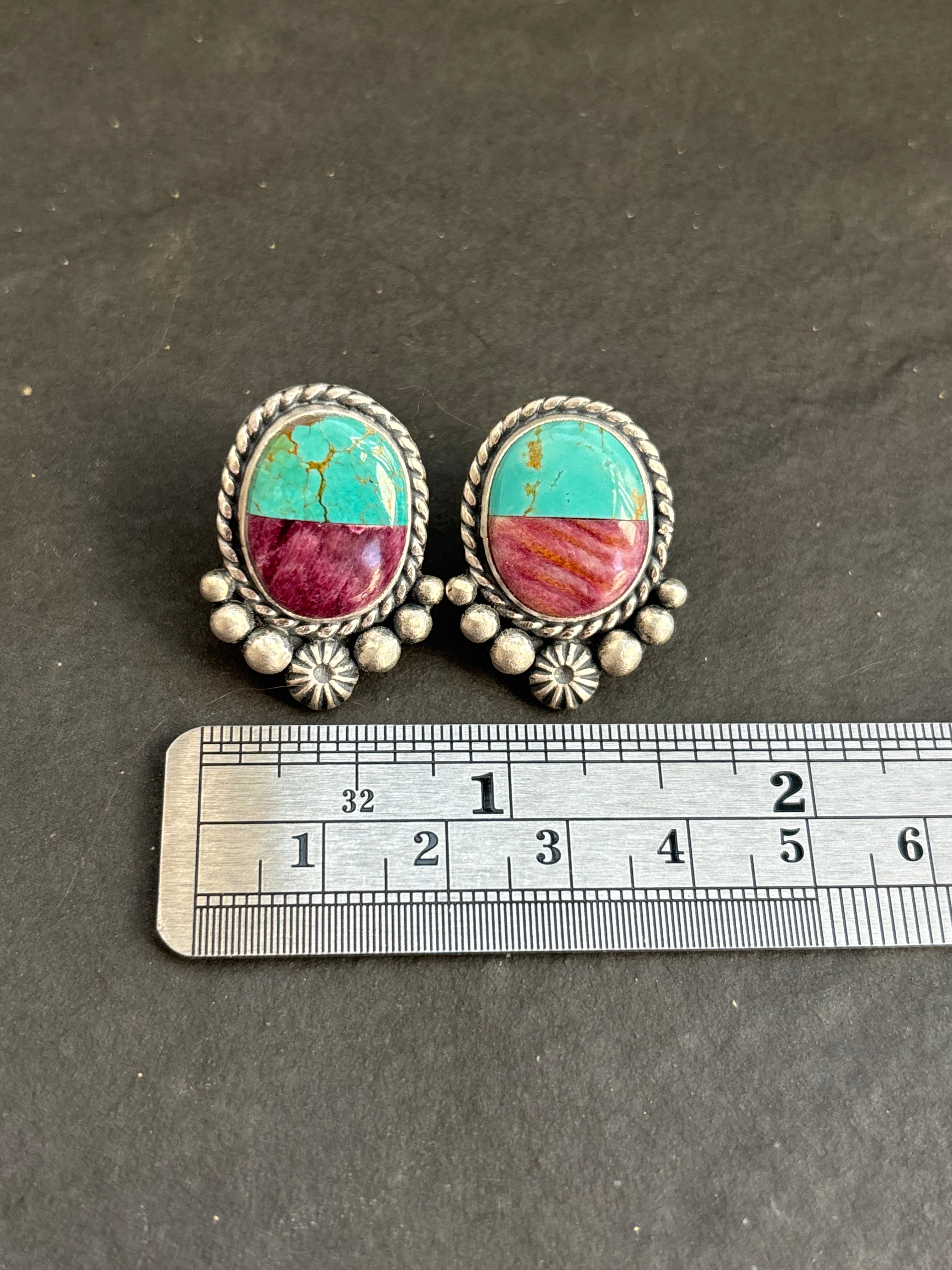 Kingman + Purple Spiny Inlay Stud Earrings