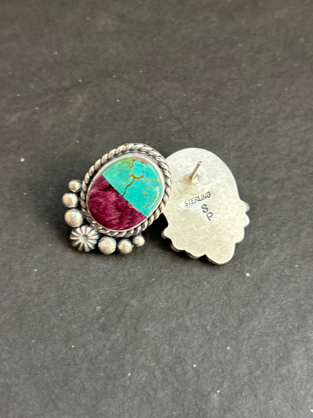 Kingman + Purple Spiny Inlay Stud Earrings