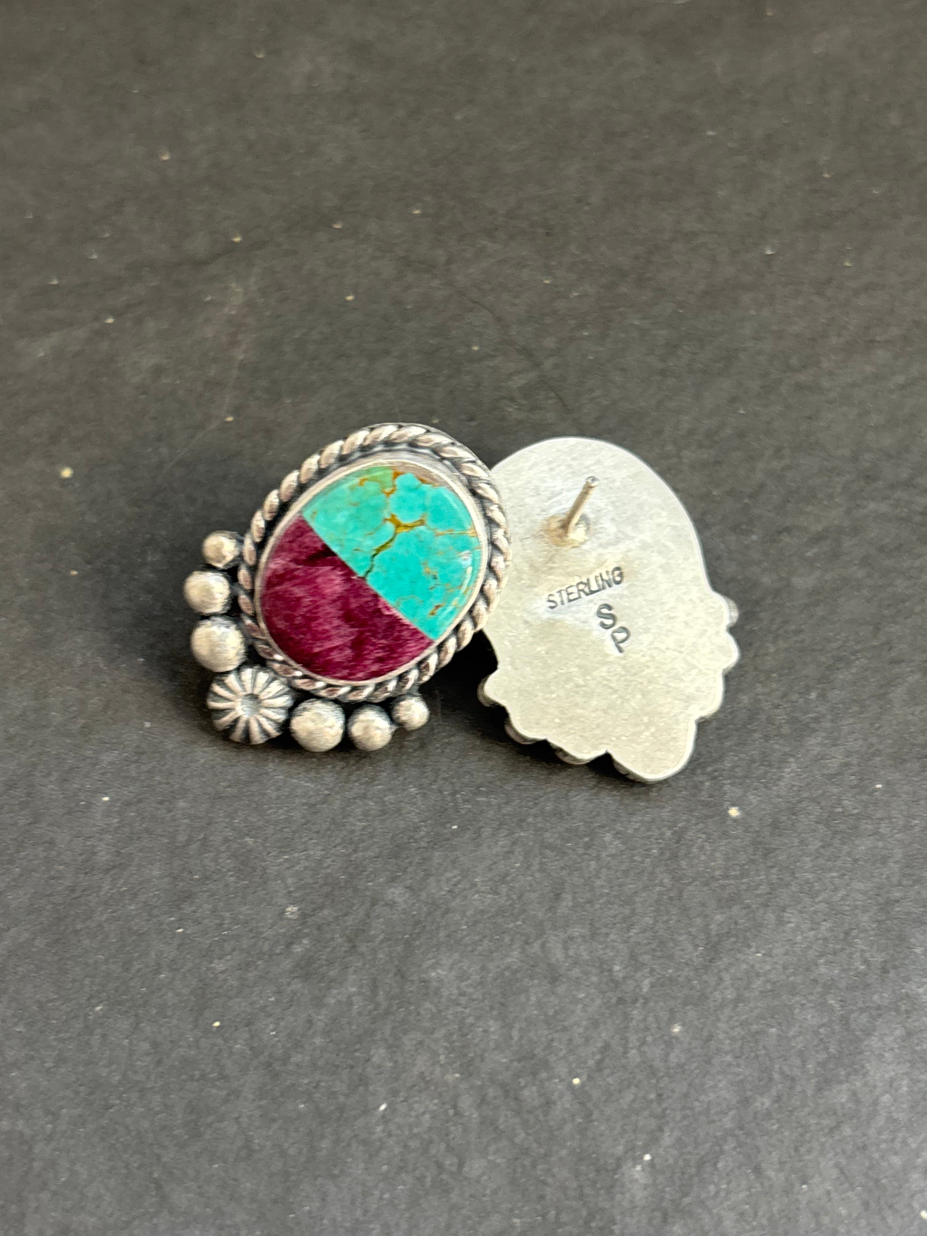 Kingman + Purple Spiny Inlay Stud Earrings