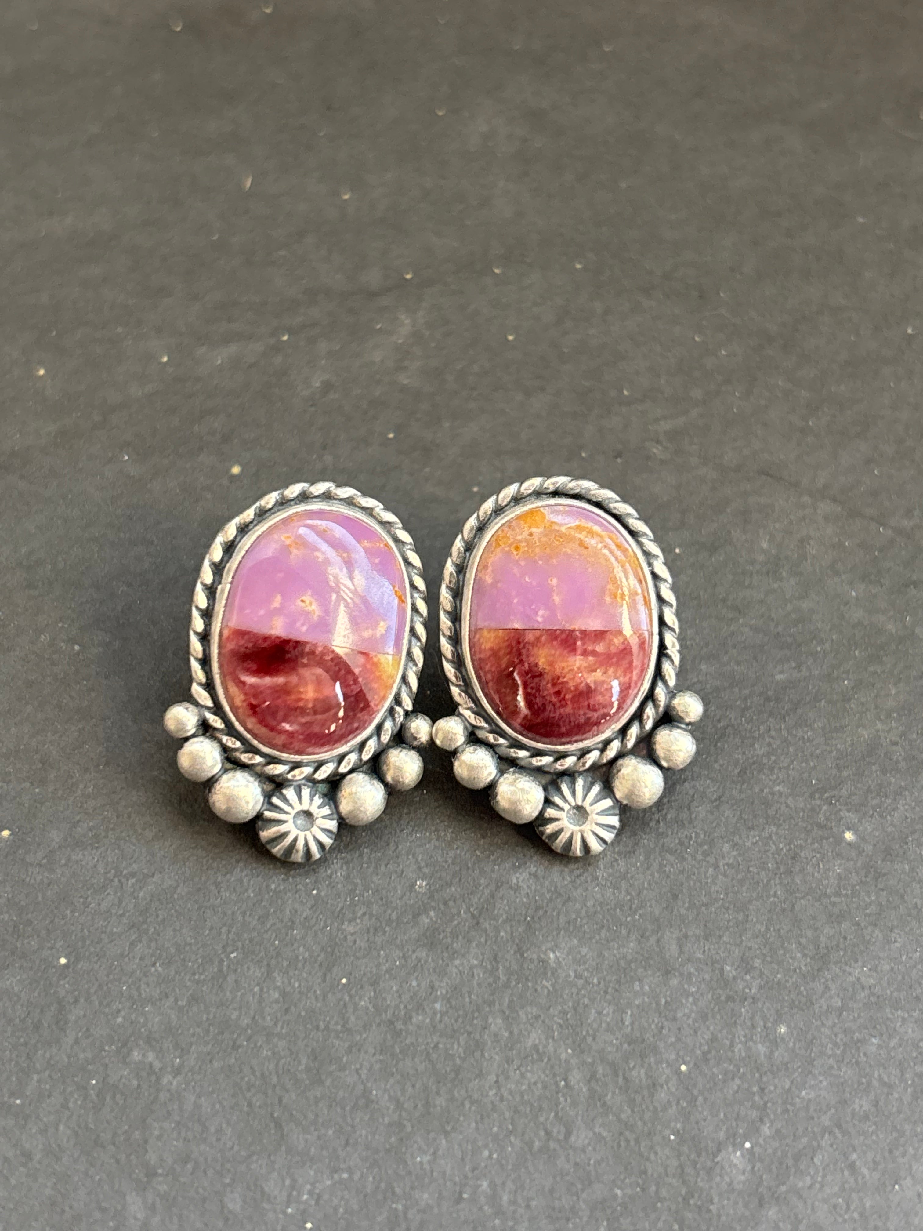 Desert Rose + Purple Spiny Inlay Stud Earrings