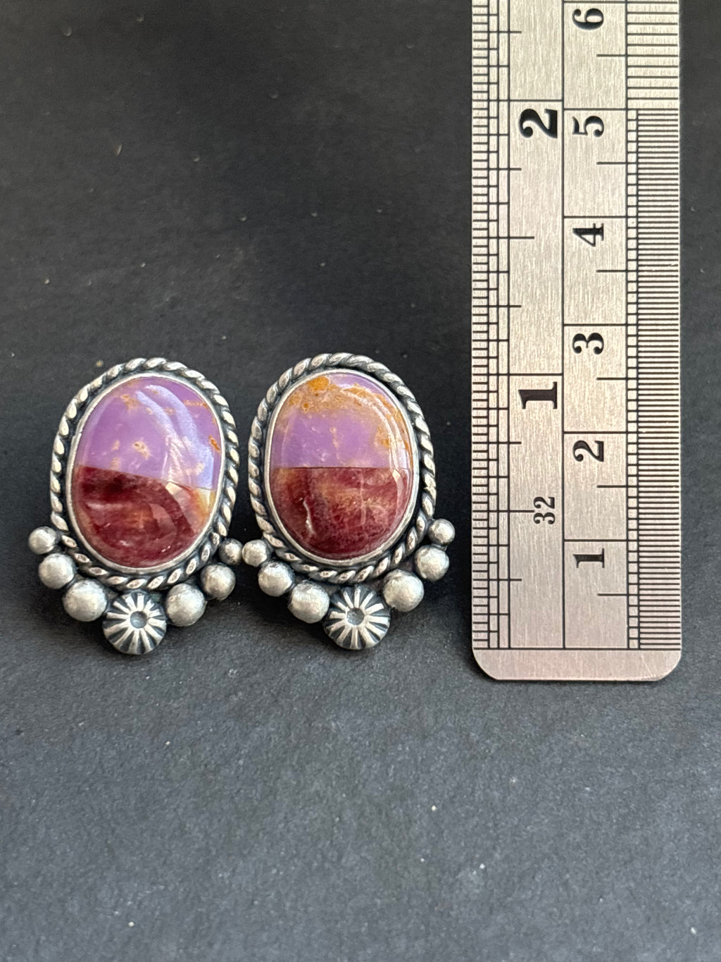 Desert Rose + Purple Spiny Inlay Stud Earrings