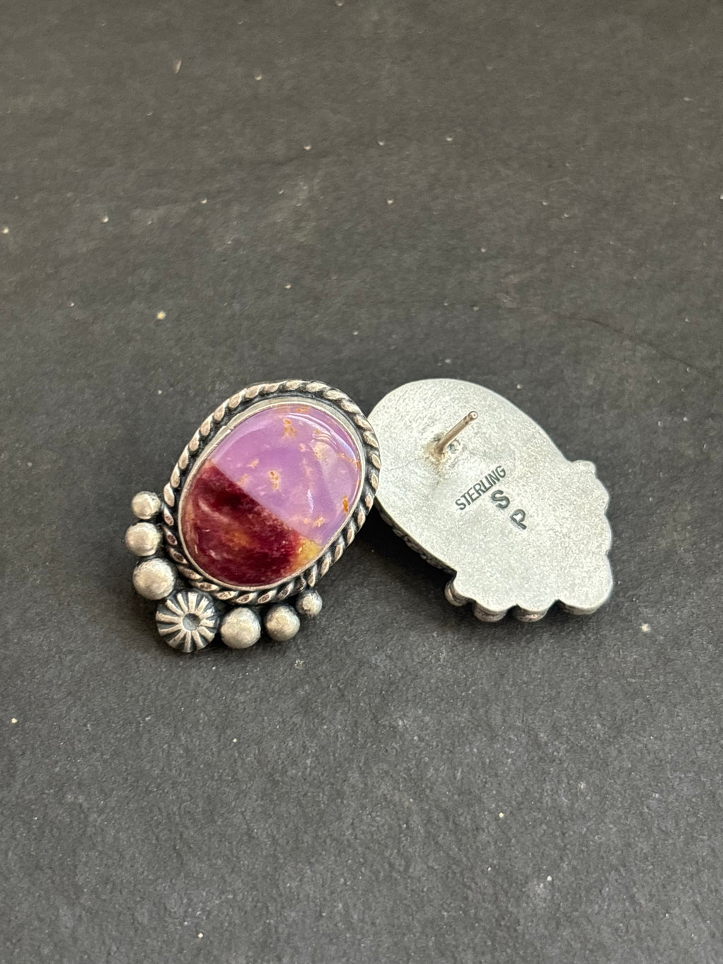 Desert Rose + Purple Spiny Inlay Stud Earrings