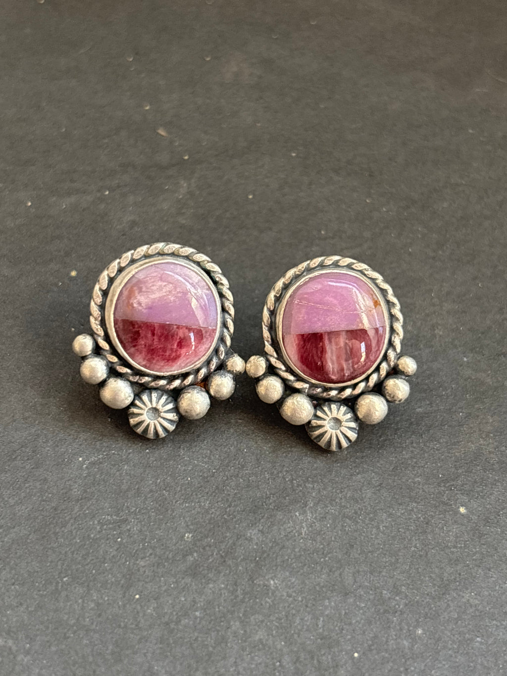 Desert Rose + Purple Spiny Inlay Stud Earrings