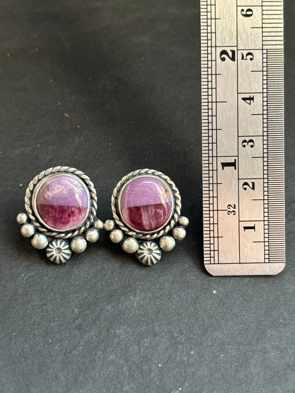 Desert Rose + Purple Spiny Inlay Stud Earrings