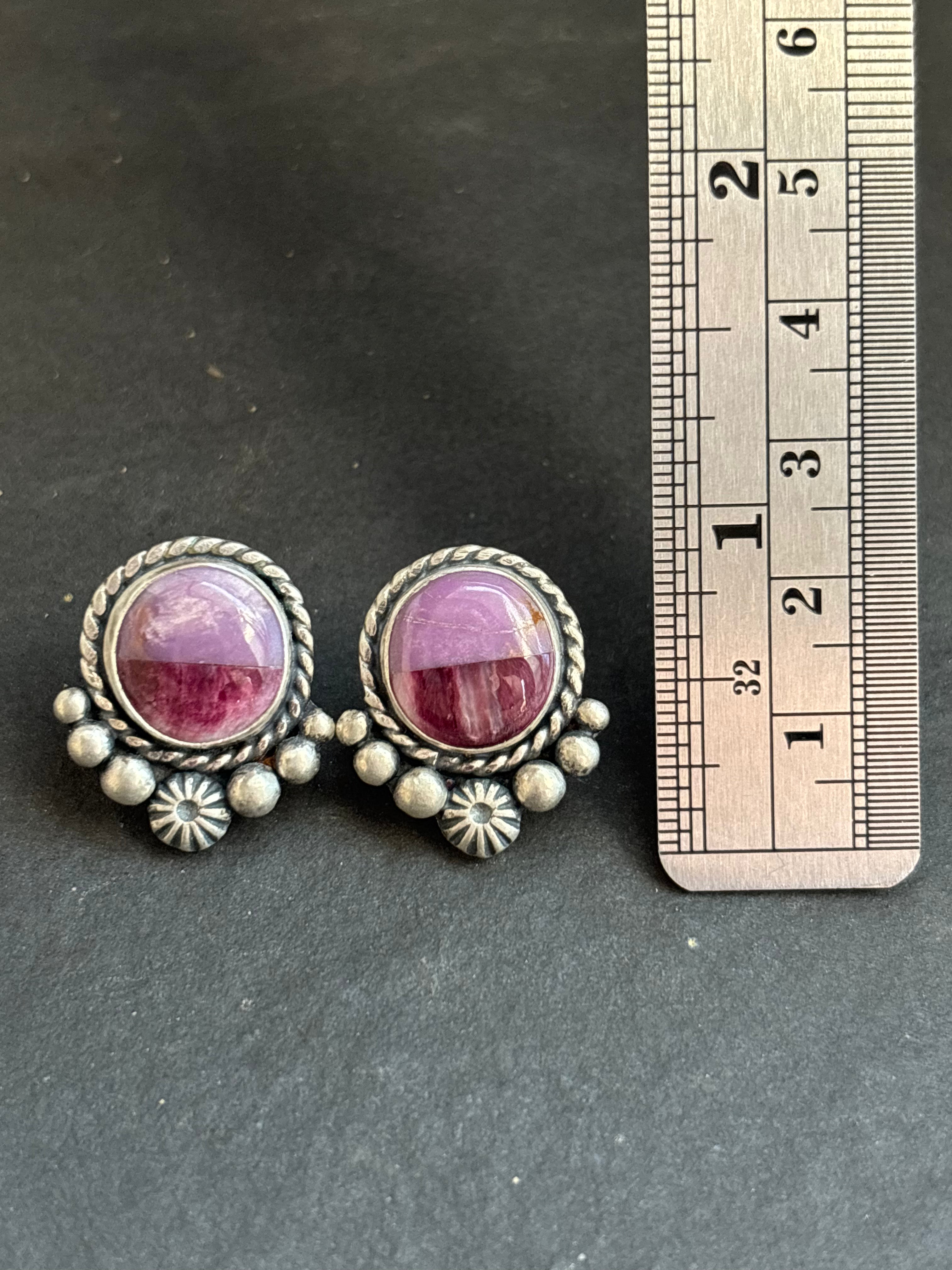 Desert Rose + Purple Spiny Inlay Stud Earrings