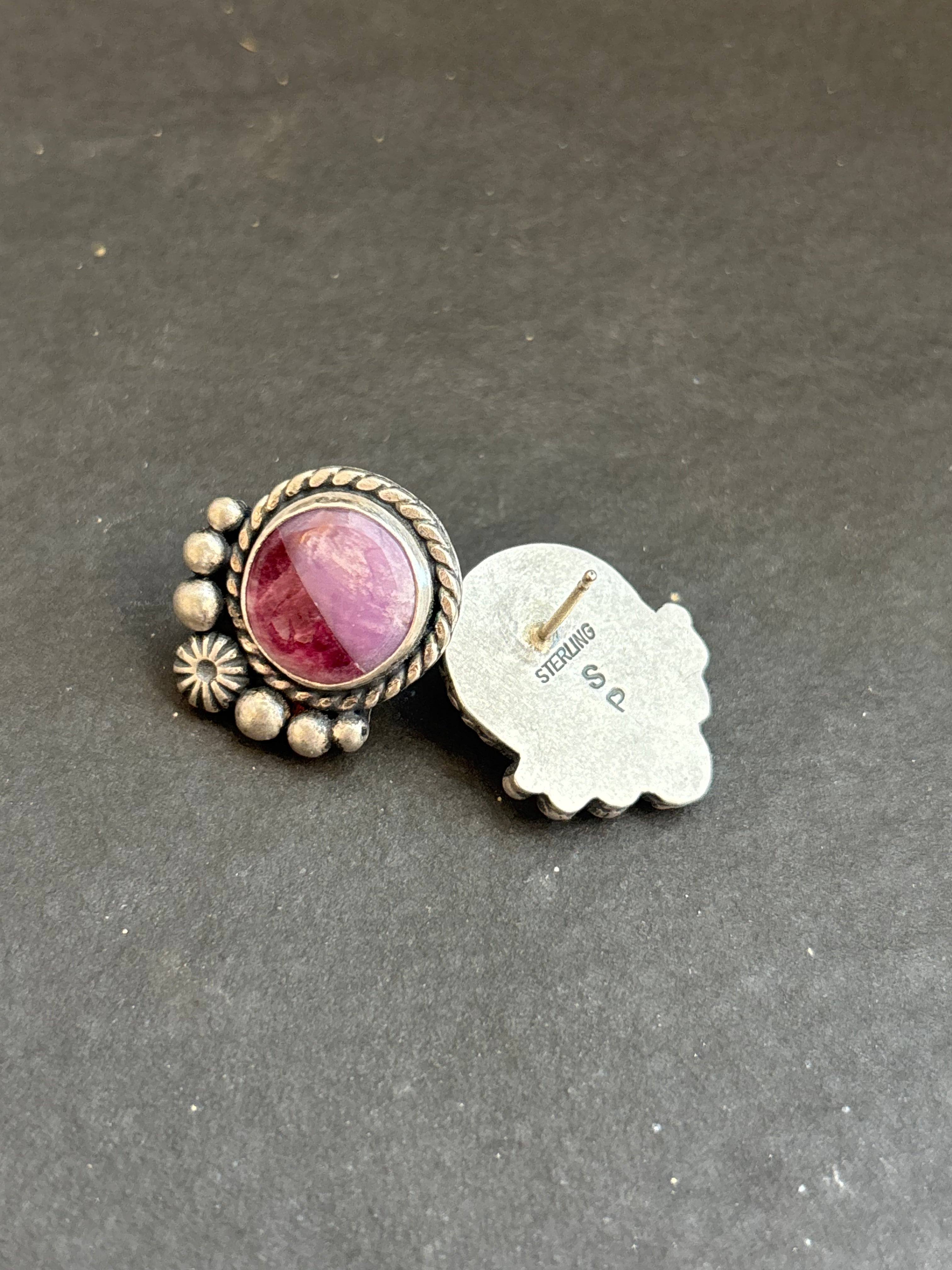 Desert Rose + Purple Spiny Inlay Stud Earrings