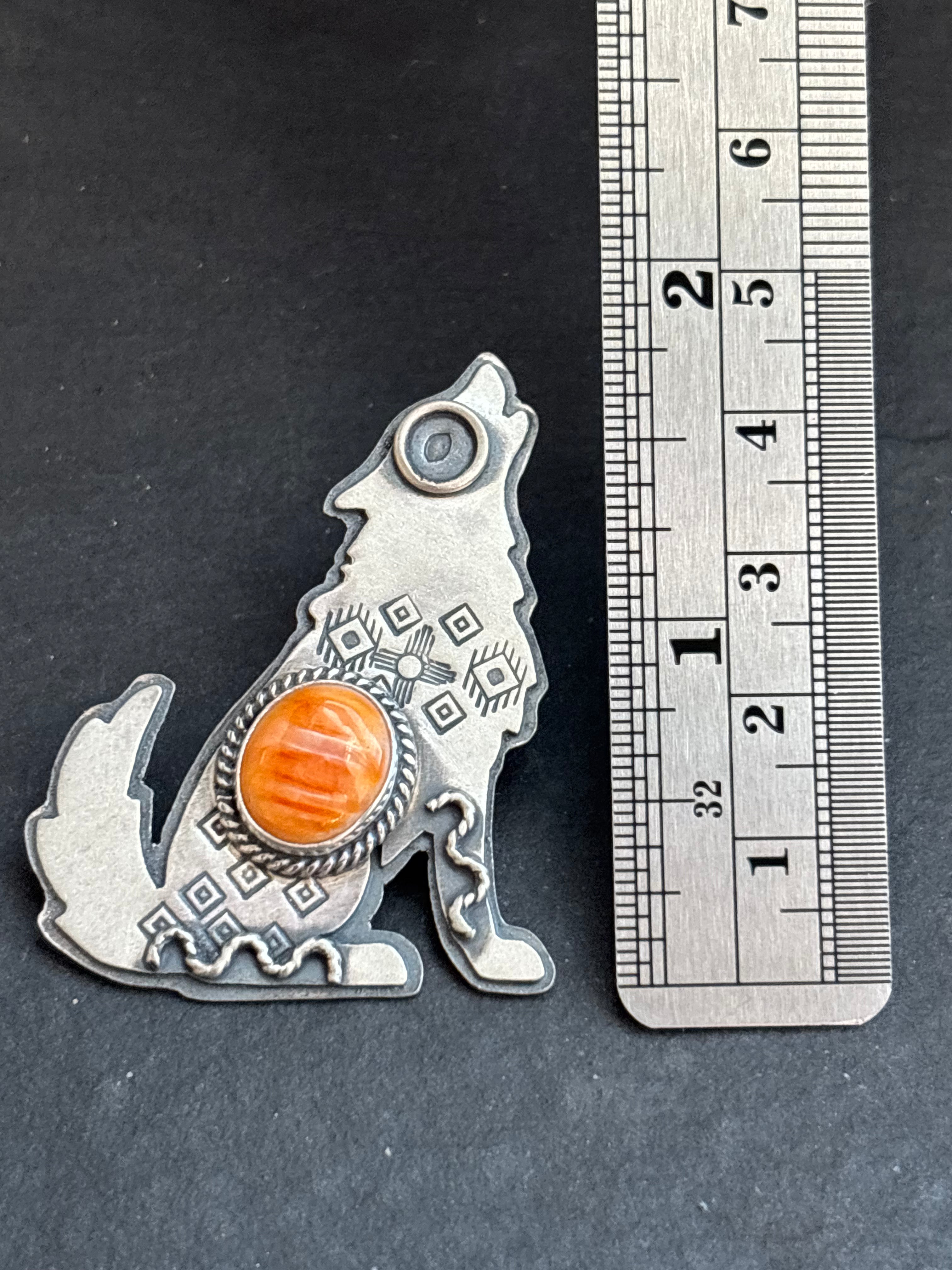 Orange Spiny Oyster Into The Wild Wolf Pendant