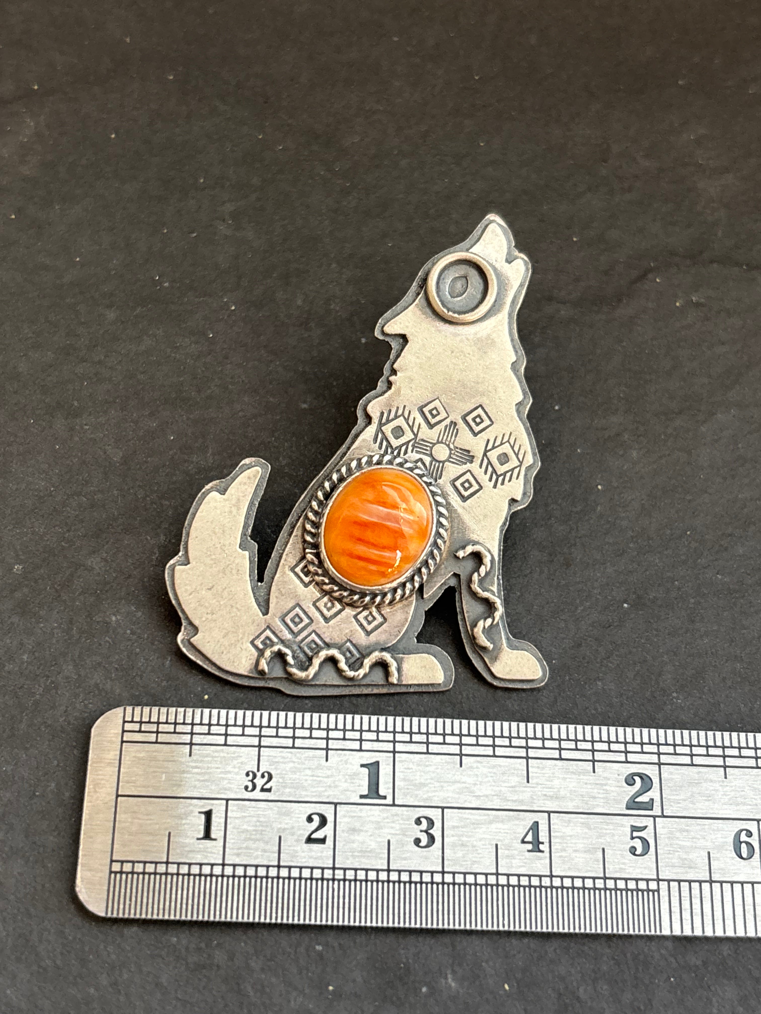 Orange Spiny Oyster Into The Wild Wolf Pendant