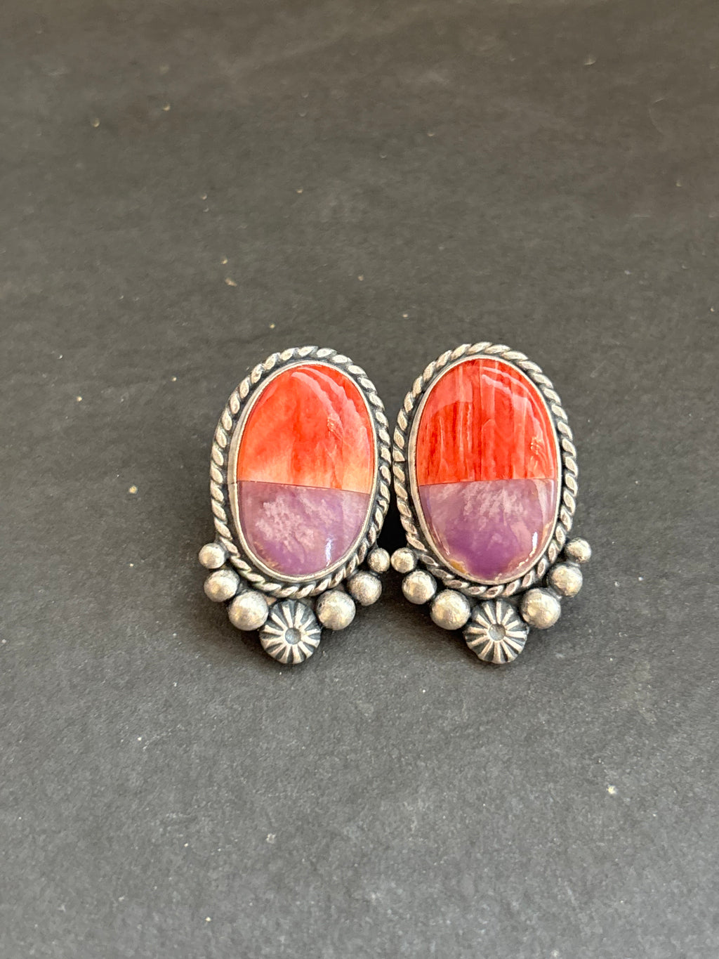 Desert Rose + Red Spiny Inlay Stud Earrings