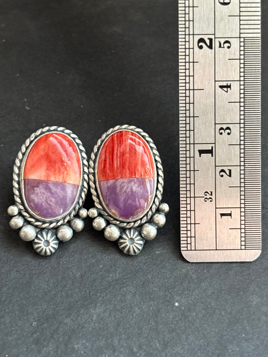 Desert Rose + Red Spiny Inlay Stud Earrings
