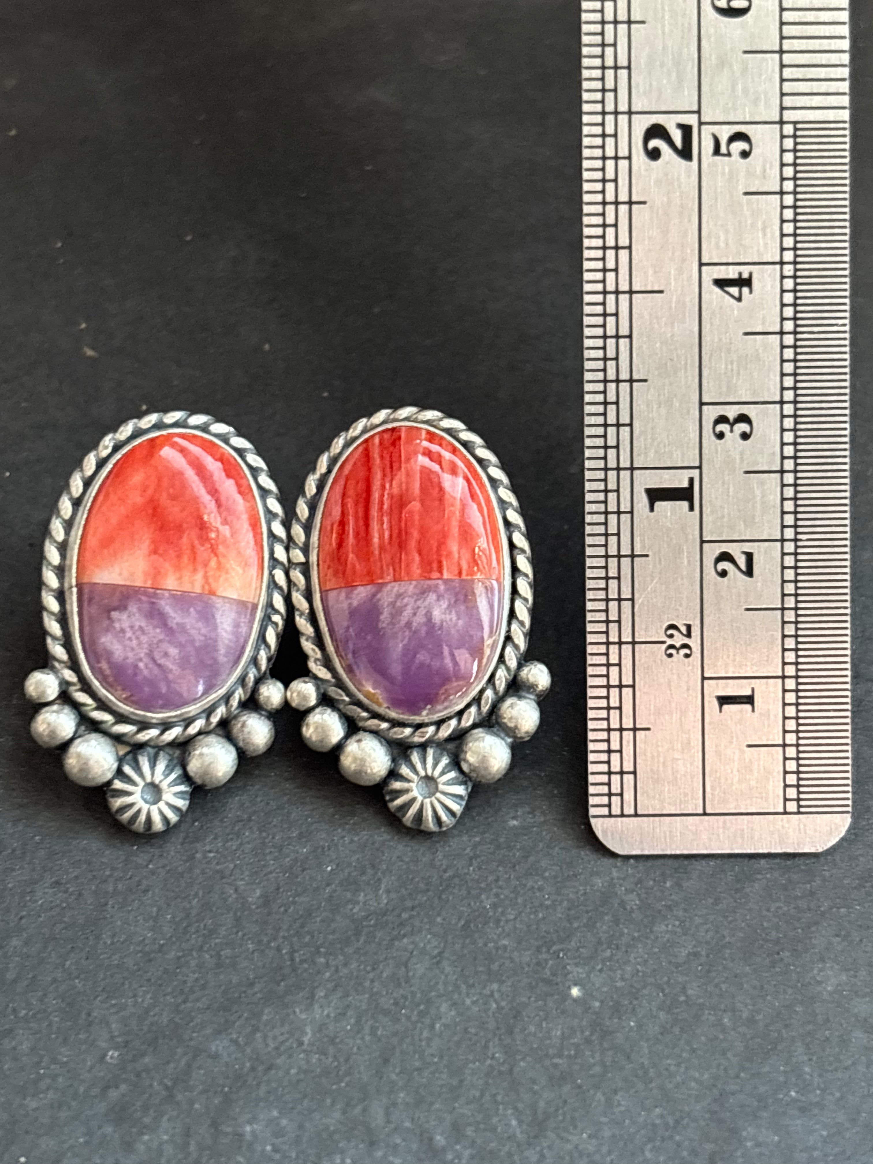 Desert Rose + Red Spiny Inlay Stud Earrings