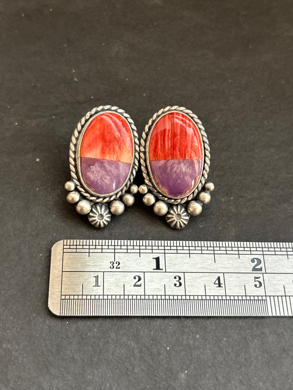 Desert Rose + Red Spiny Inlay Stud Earrings