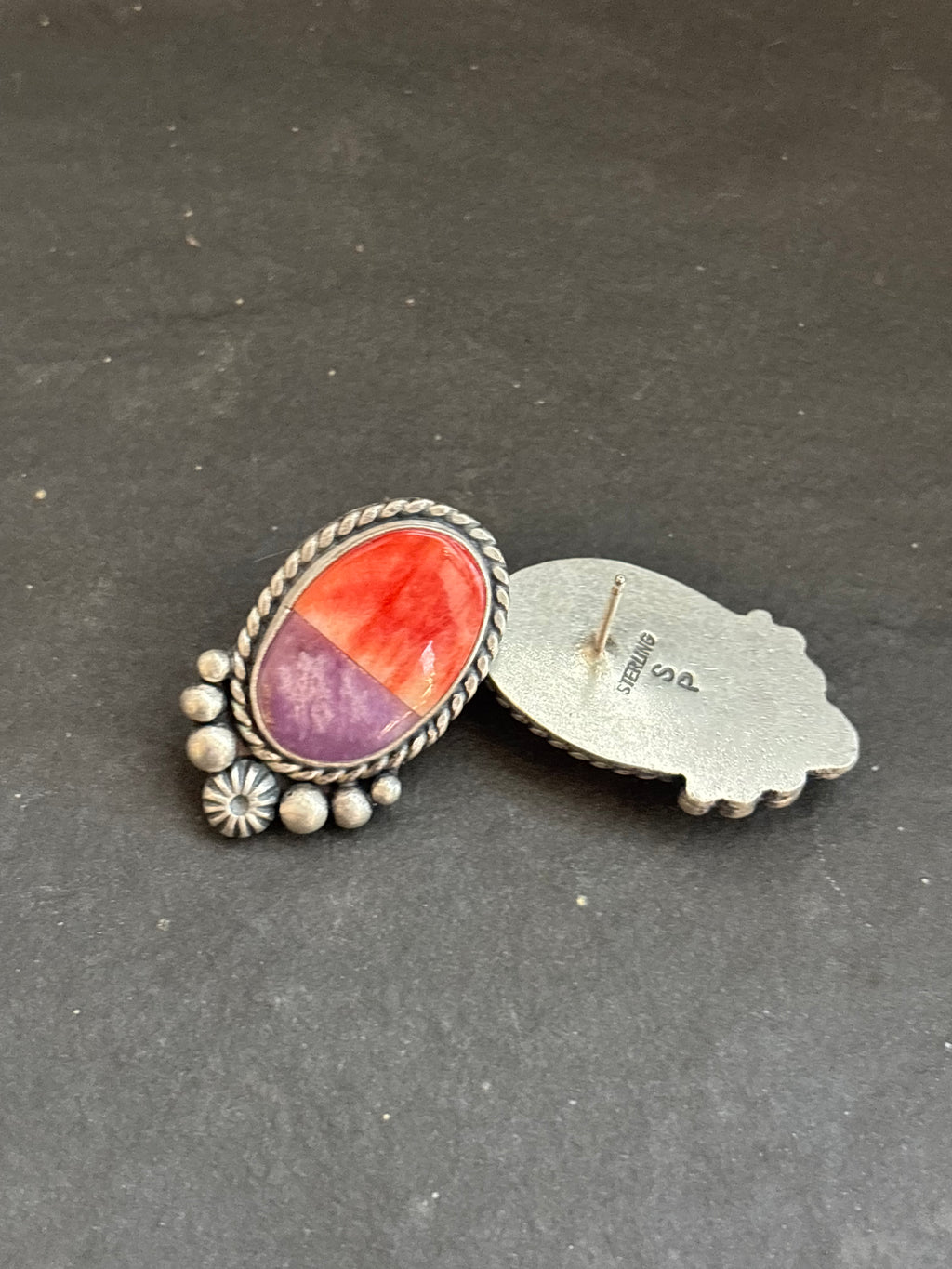 Desert Rose + Red Spiny Inlay Stud Earrings