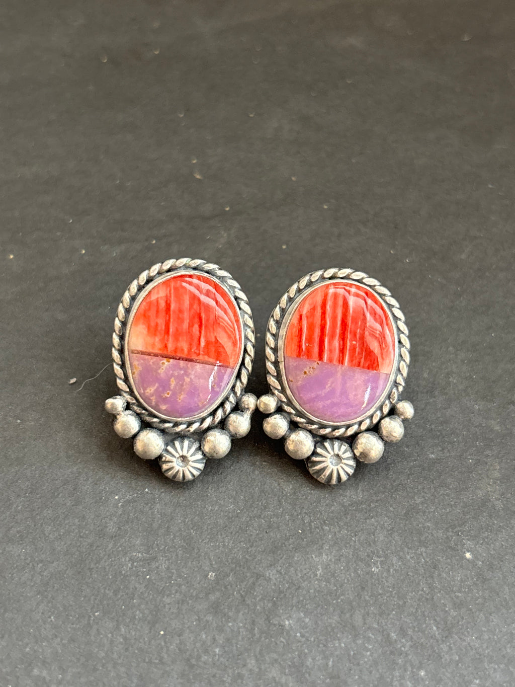 Desert Rose + Red Spiny Inlay Stud Earrings