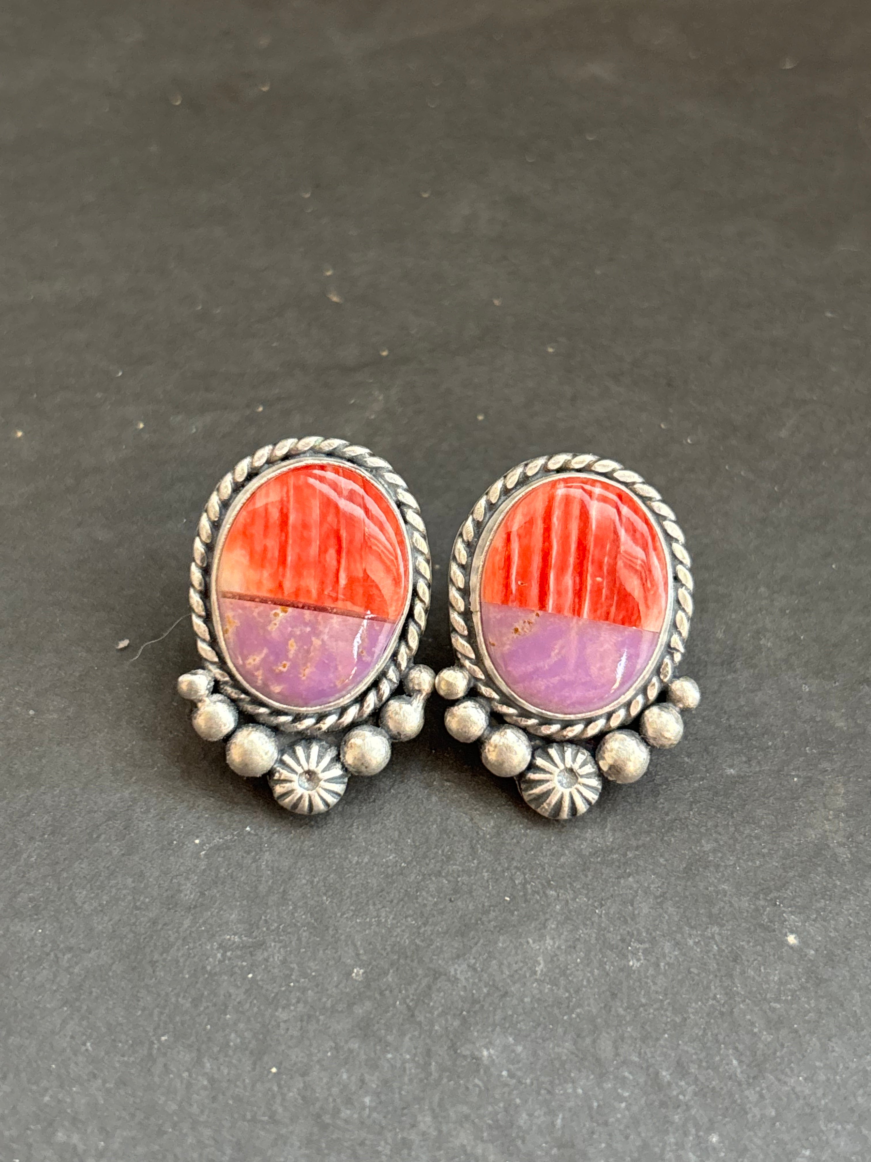 Desert Rose + Red Spiny Inlay Stud Earrings